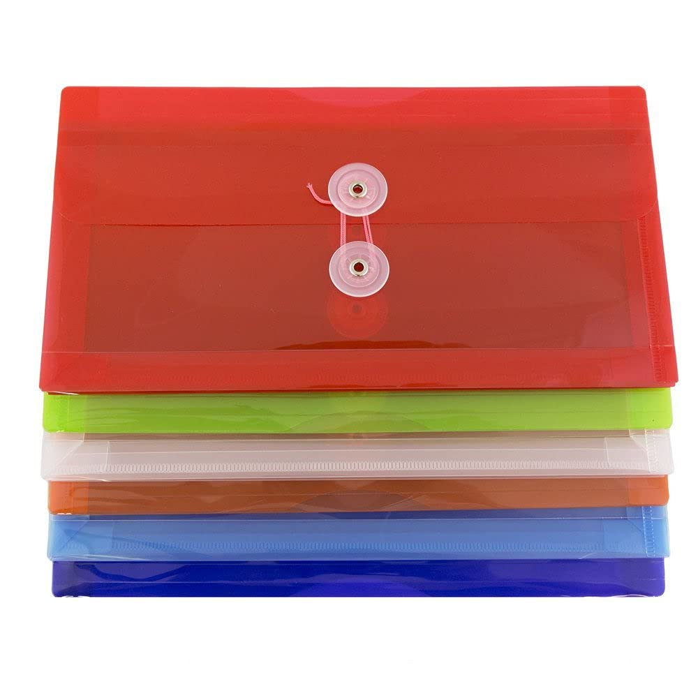 JAM PAPER #10 Plastic Envelopes with Button Closure - 5 1/4x10 - 6 Pack - for Business Documents & Booklets