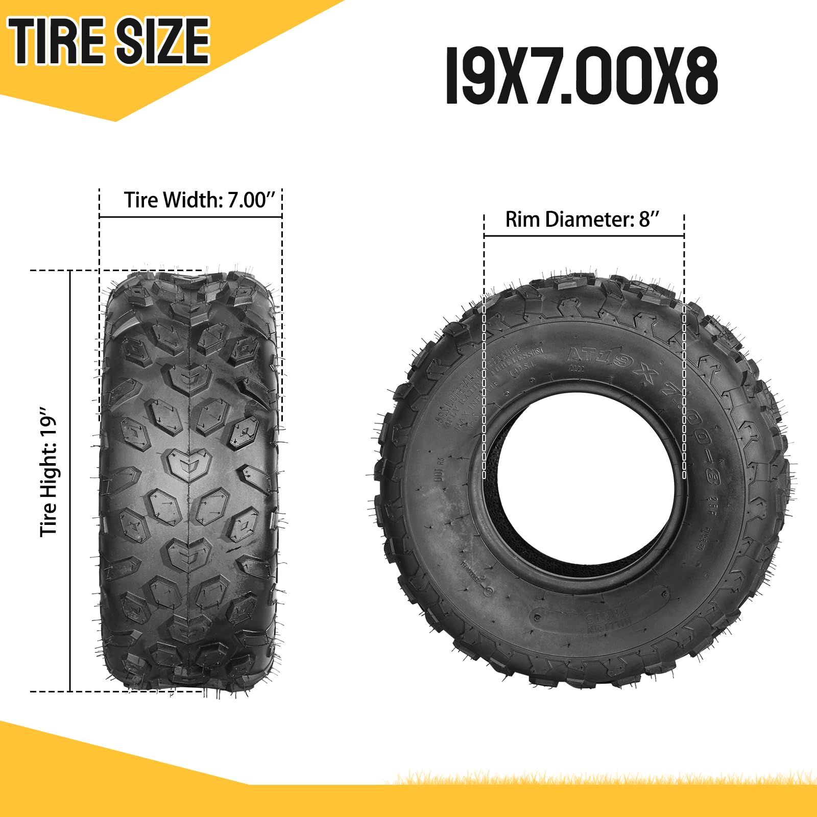 2 Pcs ATV/UTV Sport Tires 19x7.00-8 All Terrain Tubeless Tires 19x7x8 4PR - Heavy Duty Off-Road Tires for ATV, UTV, Golf Carts & Lawn Tractors - Perfect for Mud, Sand, Snow & Rocky Terrains