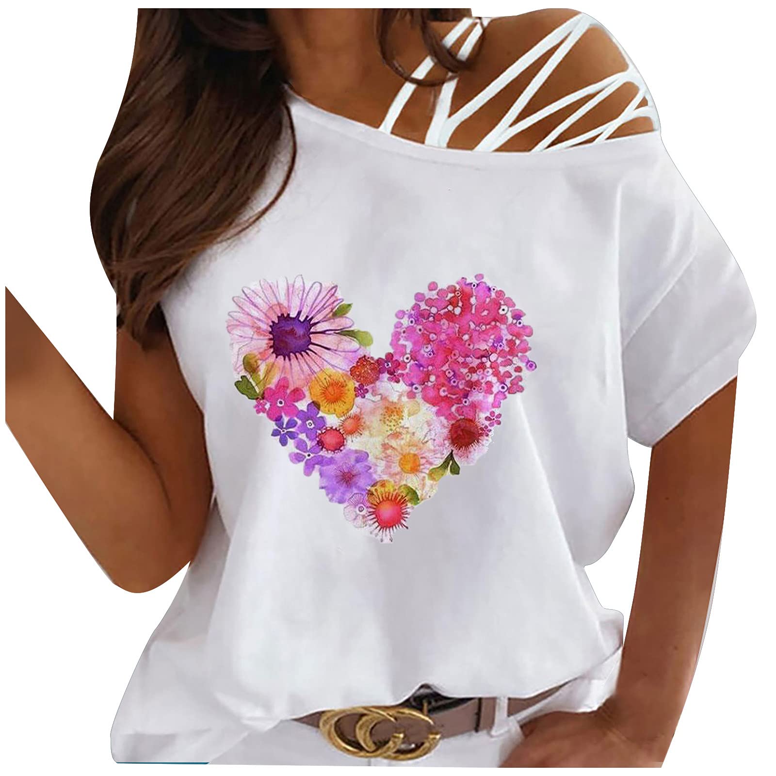 Women's Casual Summer Off Shoulder Strappy T-Shirts - Short Sleeve Blouses for Beach, Vacation & Everyday Wear