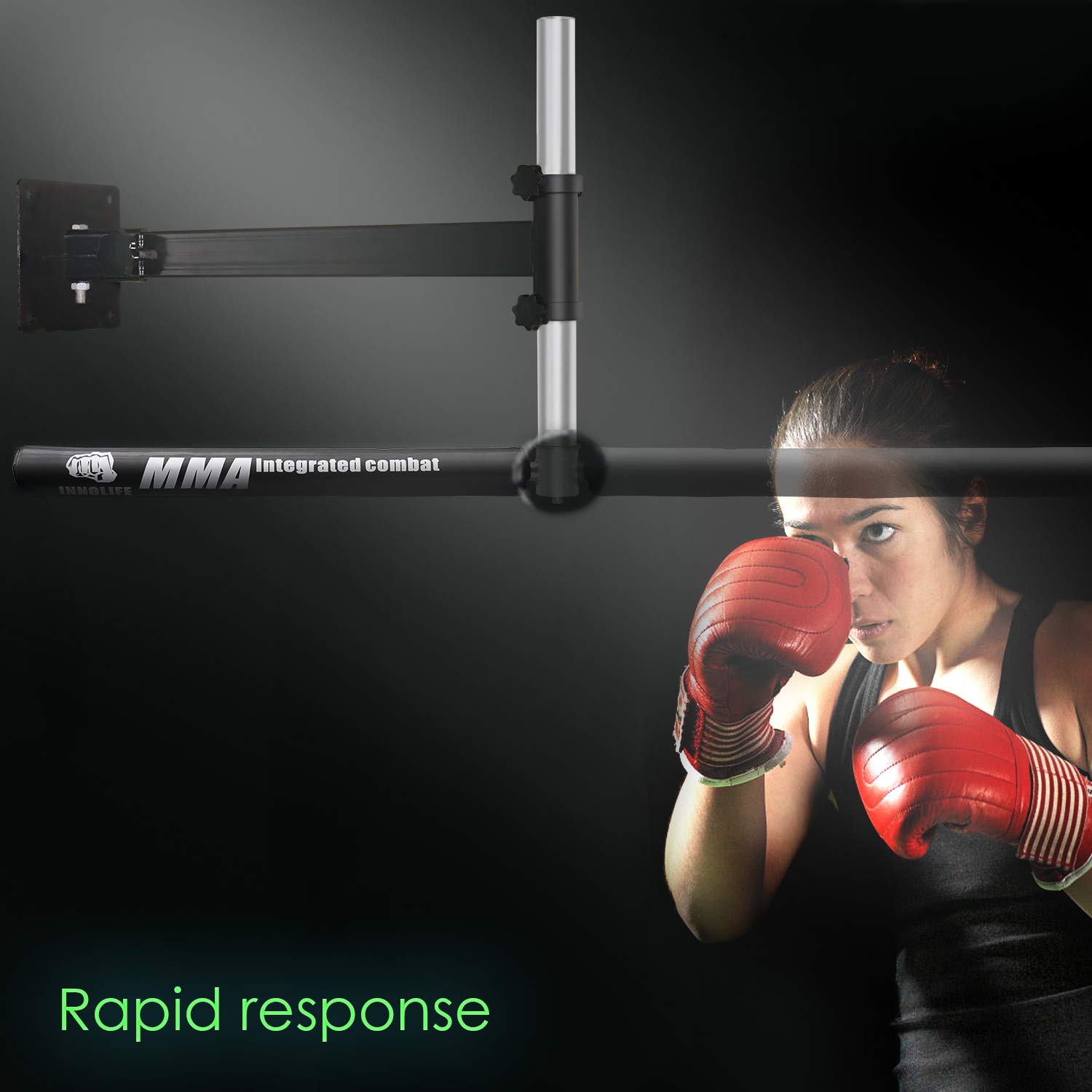 InnoLife Wall Mount MMA Boxing Speed Trainer Punching Spinning Bar - Improve Reflexes & Hand-Eye Coordination for Home Gym & Martial Arts Training