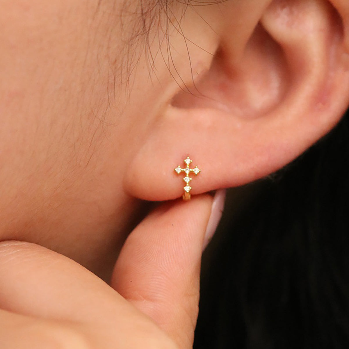 Cubic Cross Huggie Earrings for Women - Minimalist Gold Hoop Earrings for Everyday Wear - Perfect for Gifts, Parties, and Casual Outfits