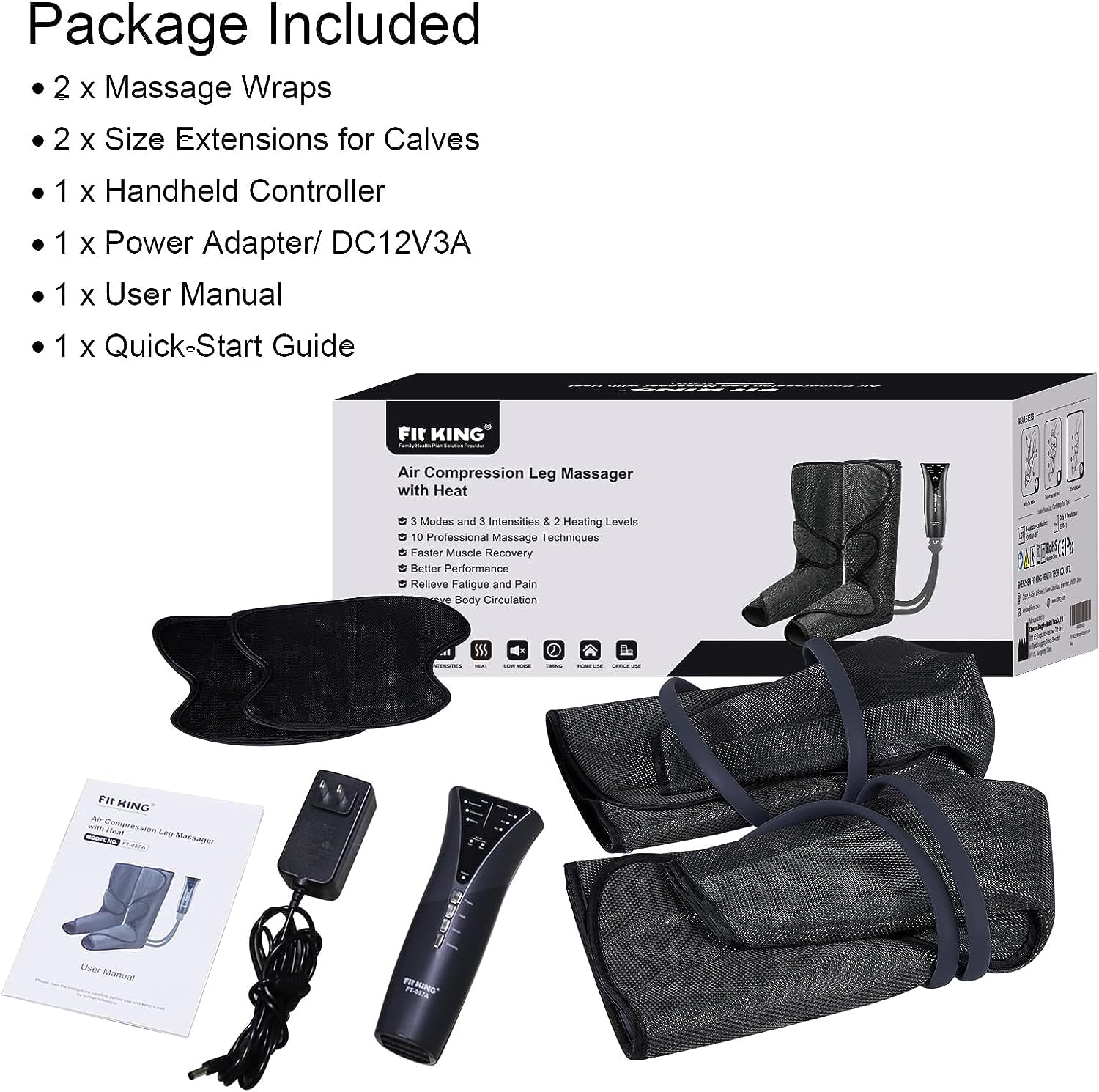 FIT KING Leg Massager with Heat - Recovery Boots for Foot & Calf Compression Massage - Relieves Pain, Swelling, Edema & RLS - Improves Blood Circulation - Perfect for Post-Workout Recovery, Office Workers & Pregnancy Swollen Legs Relief