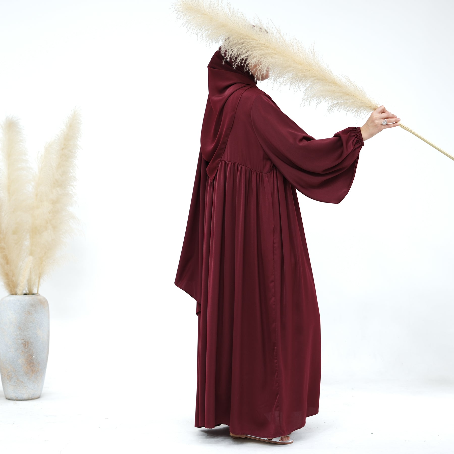 Amelia Satin Abaya Set for Women - Elegant Red Islamic Prayer Dress with Scarf - Perfect for Eid, Ramadan & Special Occasions