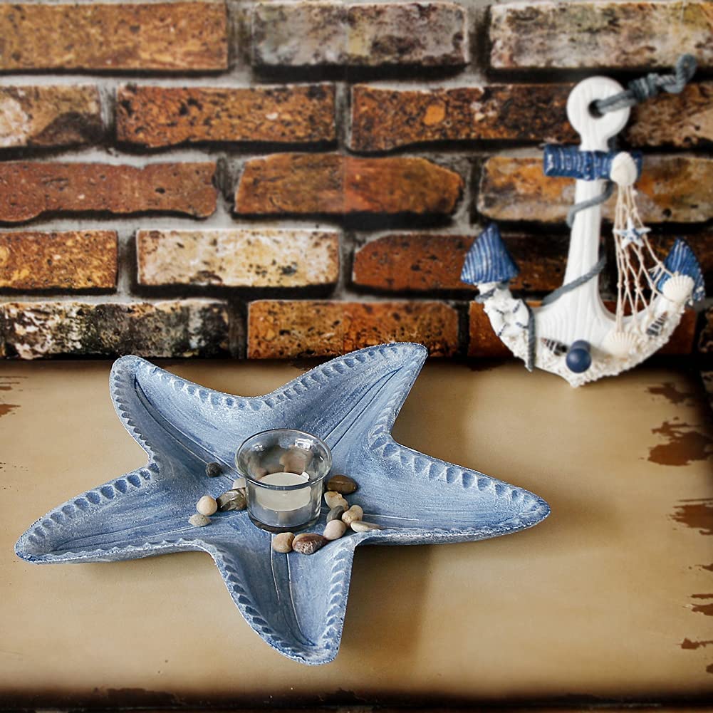 Decorative Starfish Candle Holders - 13.7 Inch Resin Tealight Tray for Table Centerpiece, Coastal Home Decor (Dark Blue) | Perfect for Beach Weddings, Bathroom Vanity, and Coastal-Themed Dining Room Decor