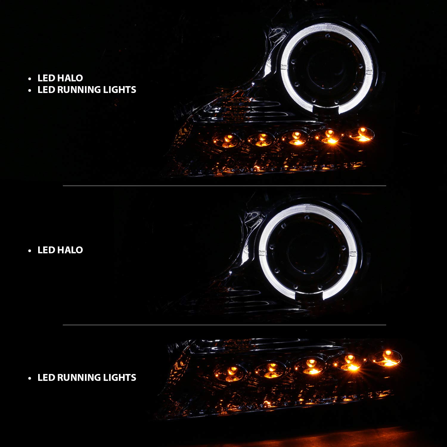 High-Performance AmeriLite Chrome LED Halo Projector Headlights for Ford F-150 - Driver & Passenger Side | Enhanced Night Visibility & Style Upgrade for Trucks
