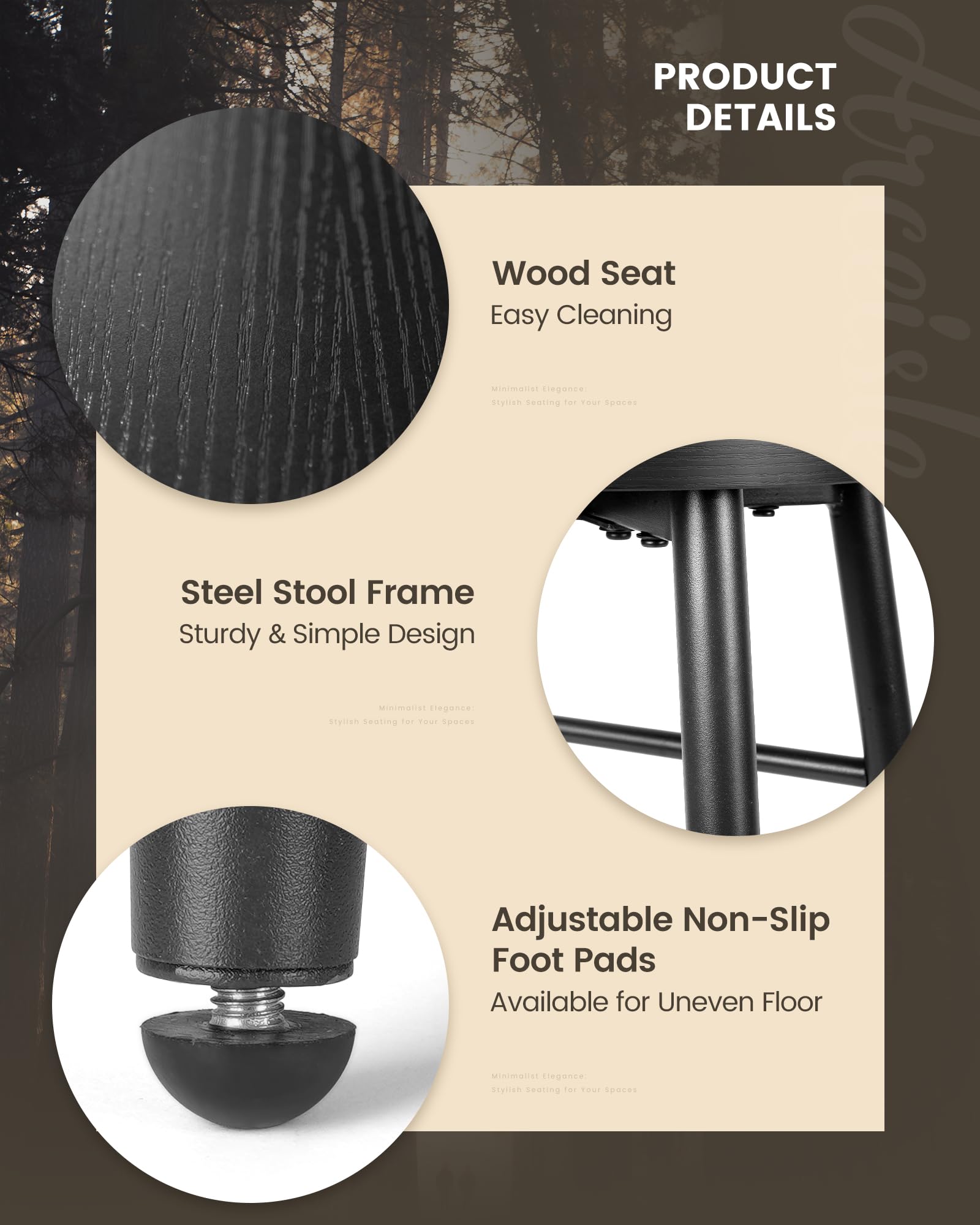 2-Pack Modern Black Bar Stools with Footrest - 24