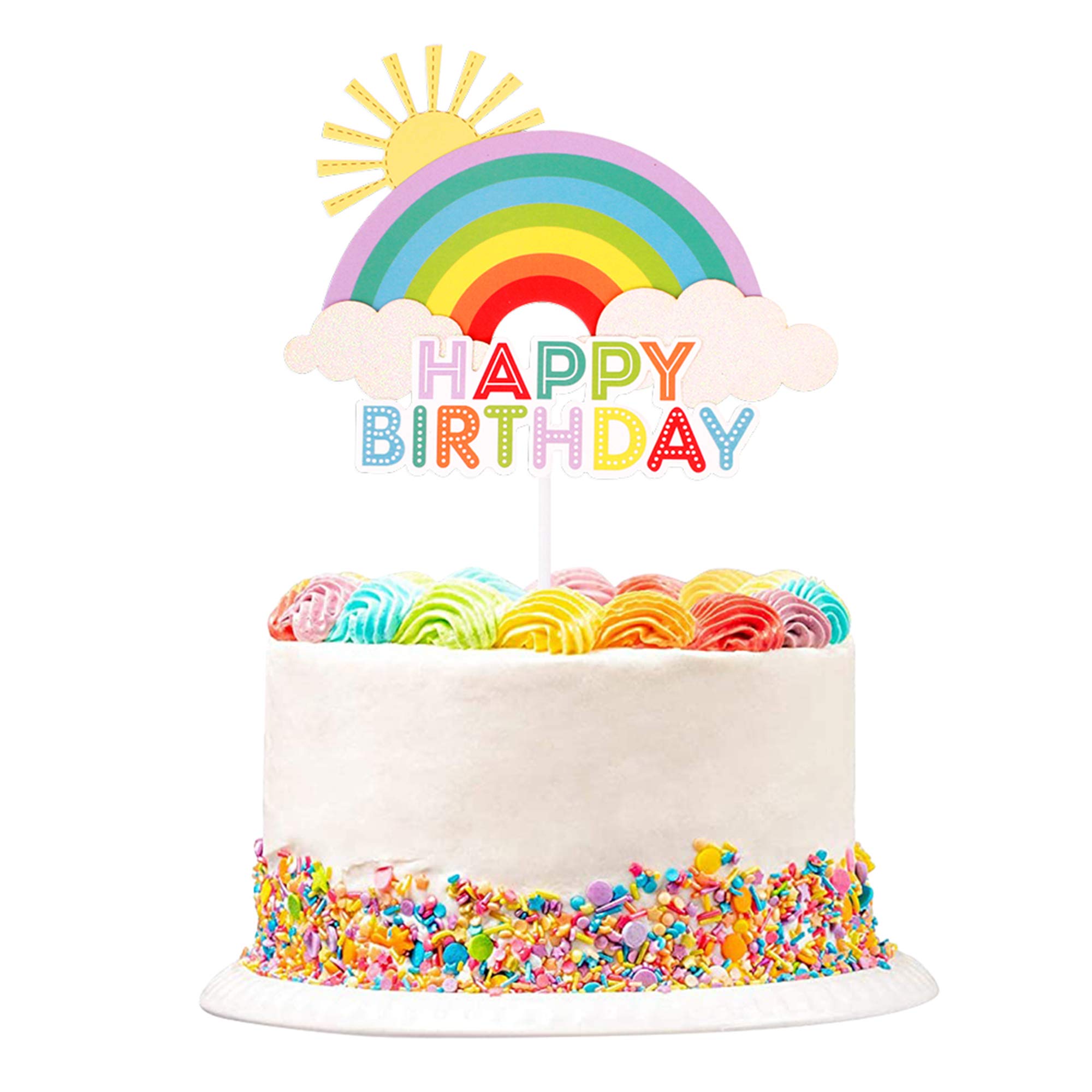 Glitter Happy Birthday Cake Toppers - Rainbow Cake Picks for Baby Shower & Birthday Party Decorations - 1 Pack - Perfect for Cupcakes, Wedding Cakes, and DIY Dessert Decorating