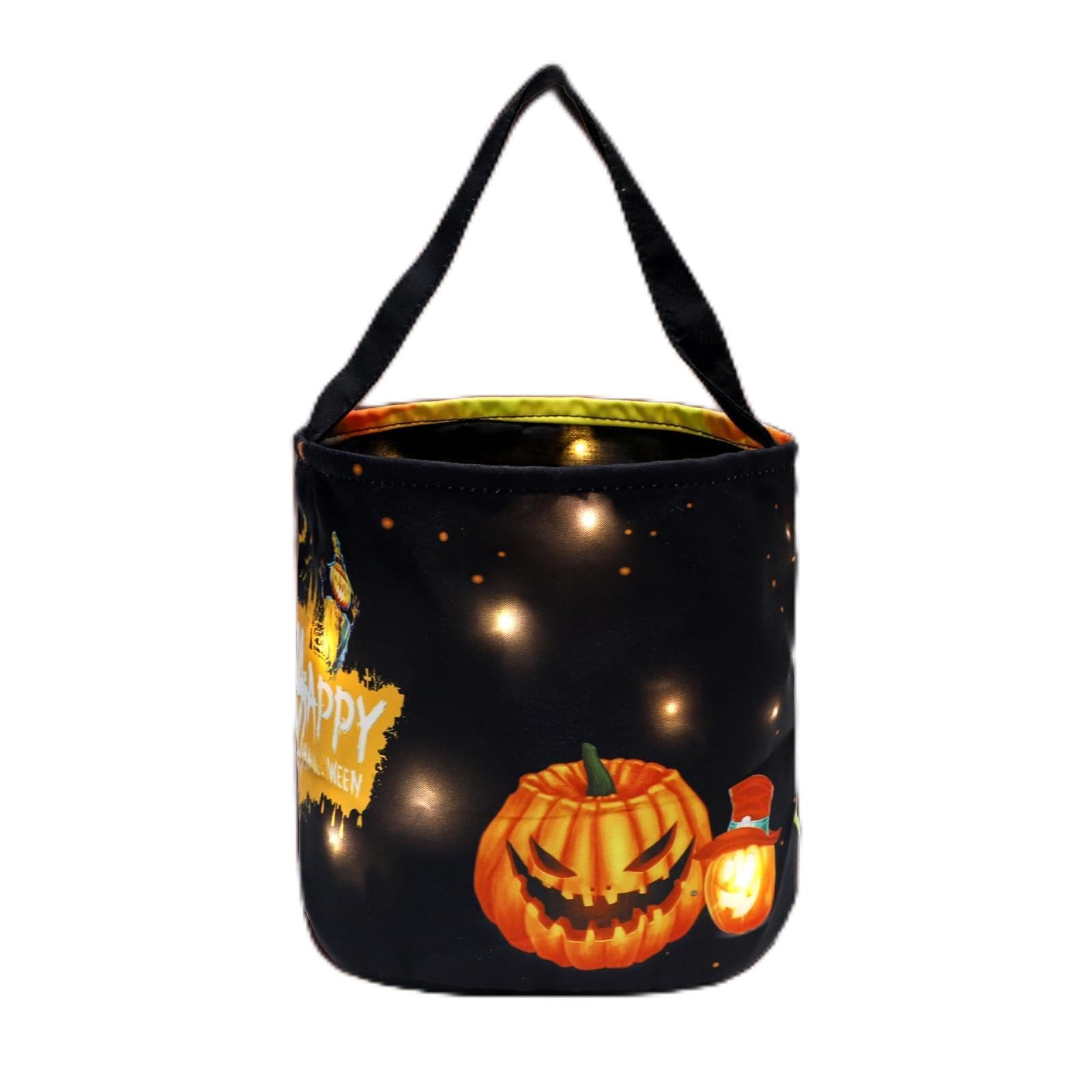 LED Light Up Halloween Pumpkin Candy Bucket - Collapsible Reusable Trick or Treat Bag for Kids, Fabric Gift Goody Basket for Halloween Parties (Black) - Perfect for Trick-or-Treating, Halloween Decorations & Costume Accessories