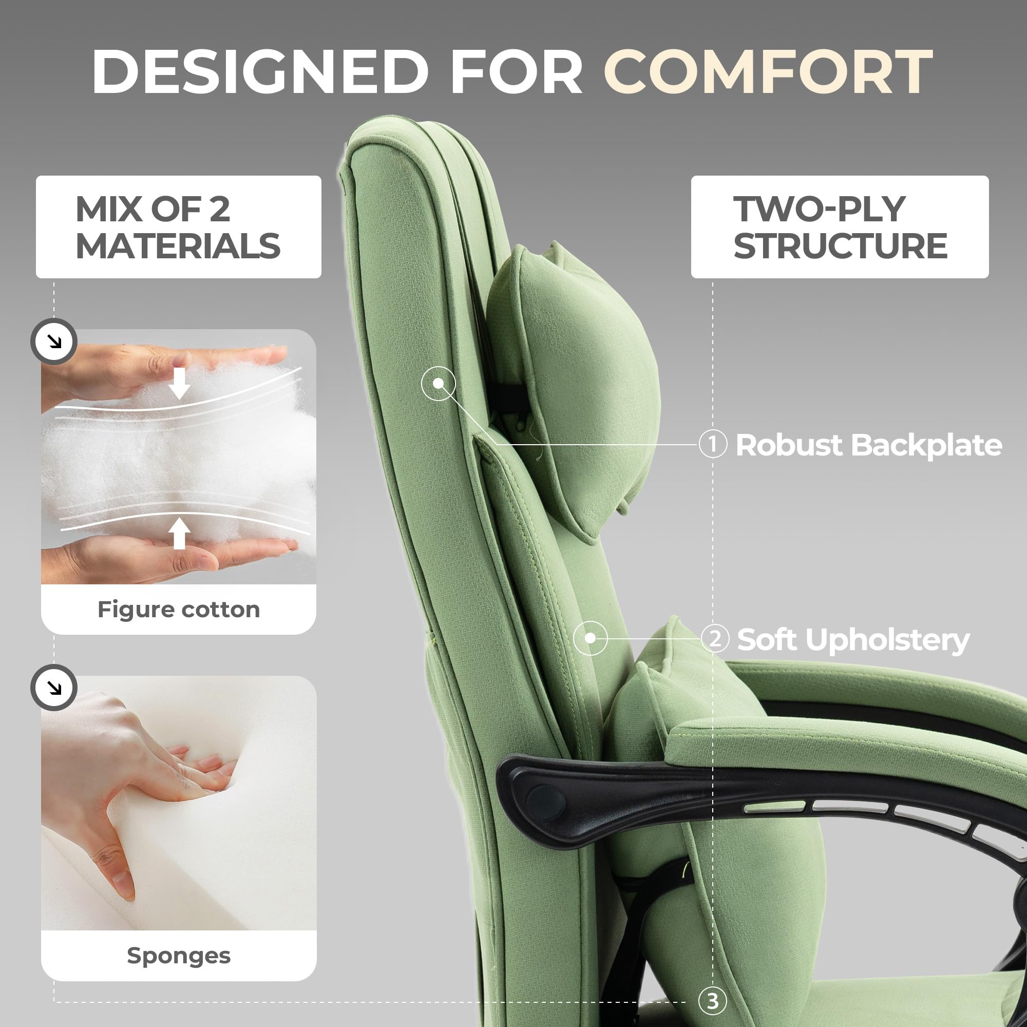 Dowinx Ergonomic Executive Office Chair with Footrest - High Back Computer Desk Chair for Big and Tall Adults up to 350LBS, Reclining Swivel Home Office Gaming Chair in Green Fabric - Perfect for Long Work Hours, Gaming Sessions and Home Office Comfort