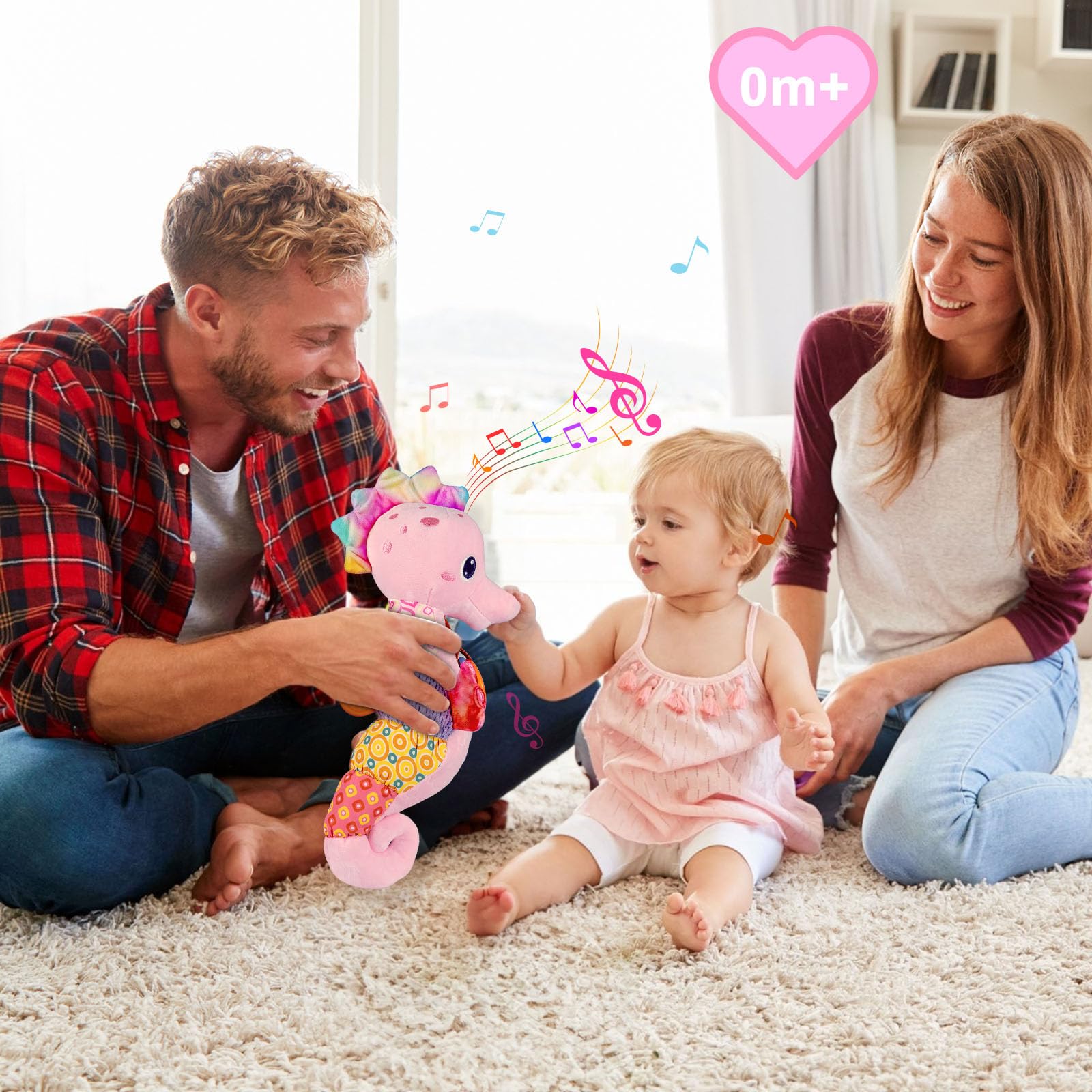 Fuzqq Soft Musical Baby Toys 0-12M - Crinkle & Rattle Stuffed Animal for Newborns (Pink) | Nursery Playtime Gift