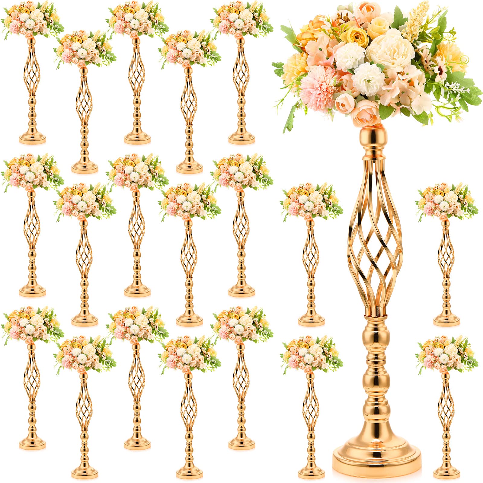 20 Pcs Elegant Gold Metal Flower Stands - Tall Wedding Centerpiece Decor, Flower Vase & Candle Holder for Reception Tables, Parties, Events, Hotels & Home Decor - Perfect for Weddings, Anniversaries & Romantic Dinners