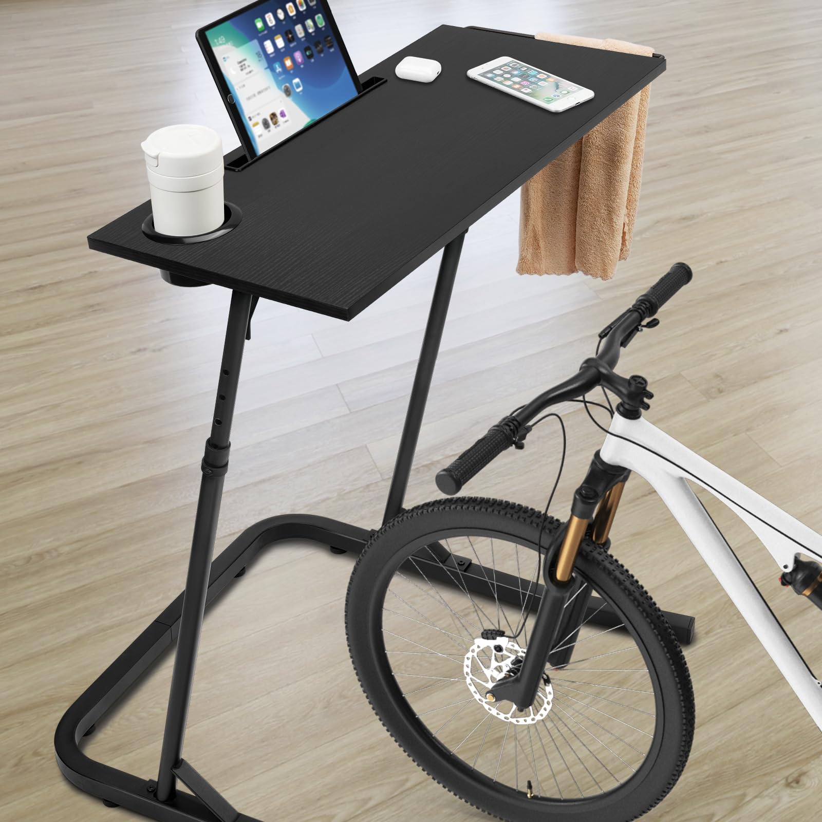 Adjustable Bike Trainer Fitness Desk - Standing Workstation for Treadmill & Cycling | Indoor Exercise Desk for Home Office | Perfect for Remote Work & Fitness Enthusiasts (Black)