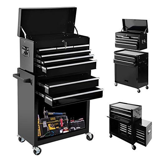 8-Drawer Rolling Tool Chest with Wheels - High Capacity Mobile Tool Storage Cabinet, Detachable Organizer Tool Box Combo, Lockable Workshop Toolbox for Mechanics & Garage Organization - Perfect for Automotive Repair, Woodworking, and DIY Projects