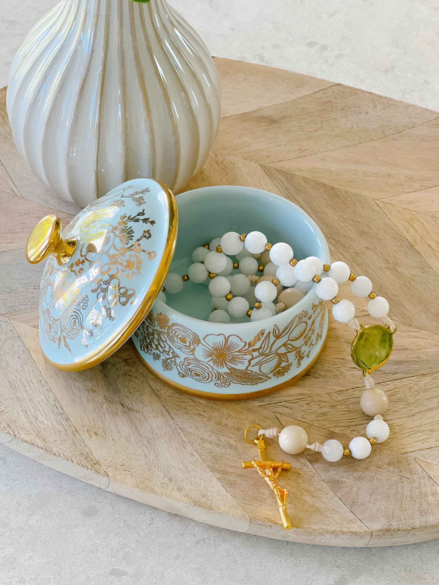 Colette Round Porcelain Box - Elegant Decorative Storage for Jewelry, Trinkets & Keepsakes | Perfect for Home Decor, Gift Giving & Organizing Small Items