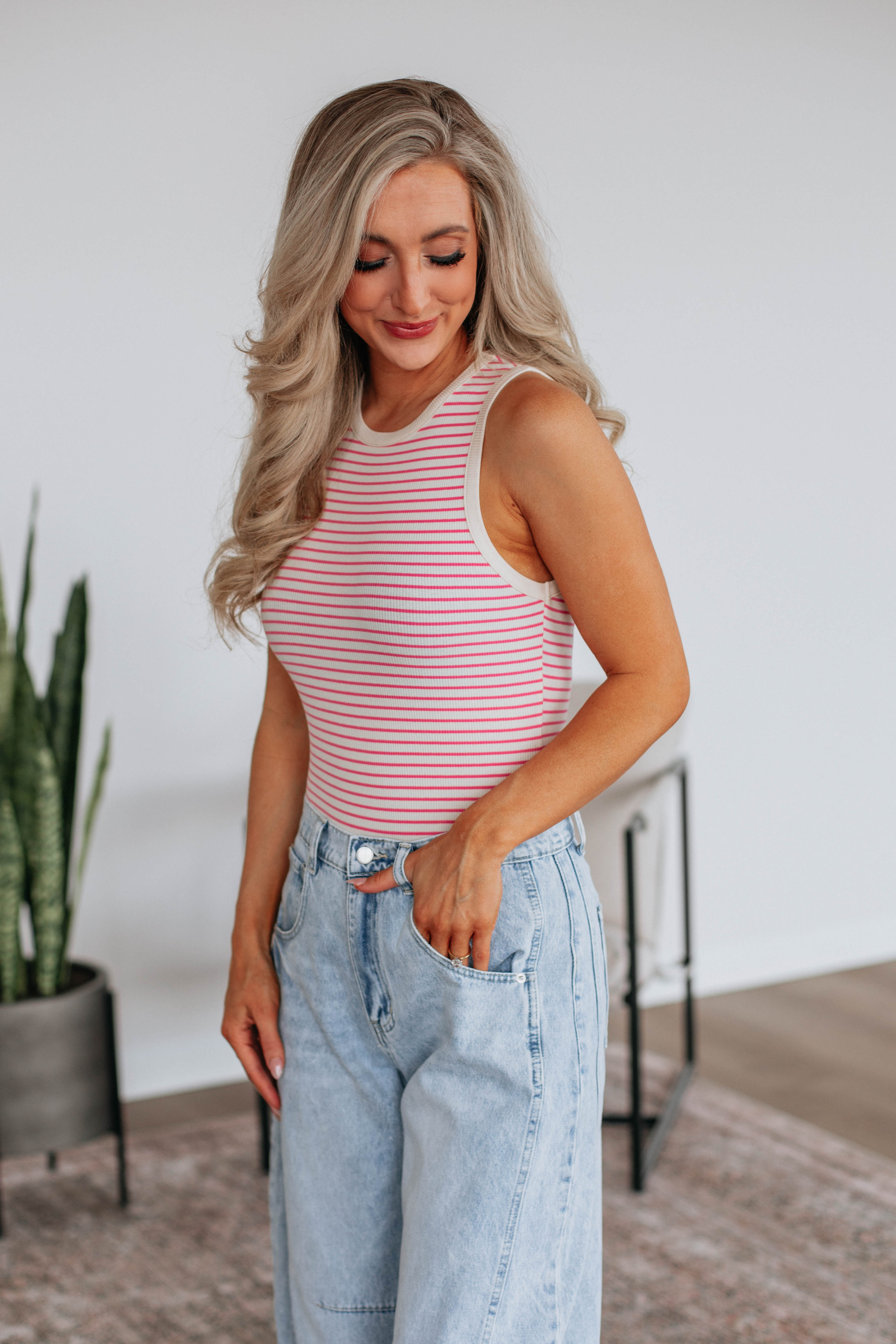 April Striped Bodysuit for Women - Bubblegum Mix Color - Comfortable Stretch Fabric - Perfect for Casual Wear, Layering & Everyday Outfits