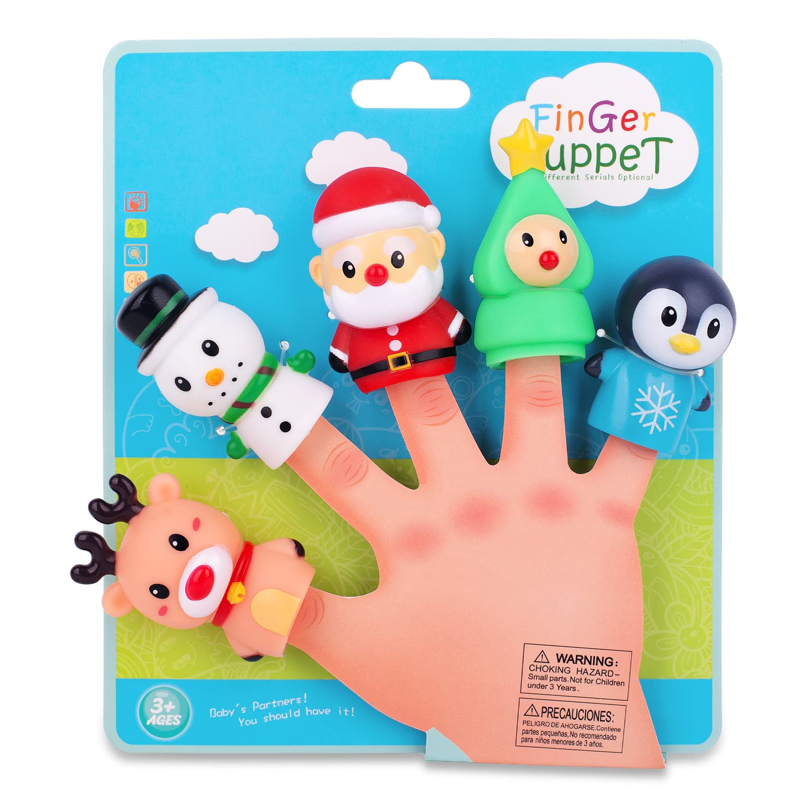 Christmas Theme Finger Puppets Toys - Soft Rubber Bath Animal Head Finger Toys for Kids & Toddlers | Fun Birthday Party Favors & Gifts for Boys & Girls (SantaClaus_KB08) - Perfect for Holiday Plays, Bath Time Fun & Classroom Activities