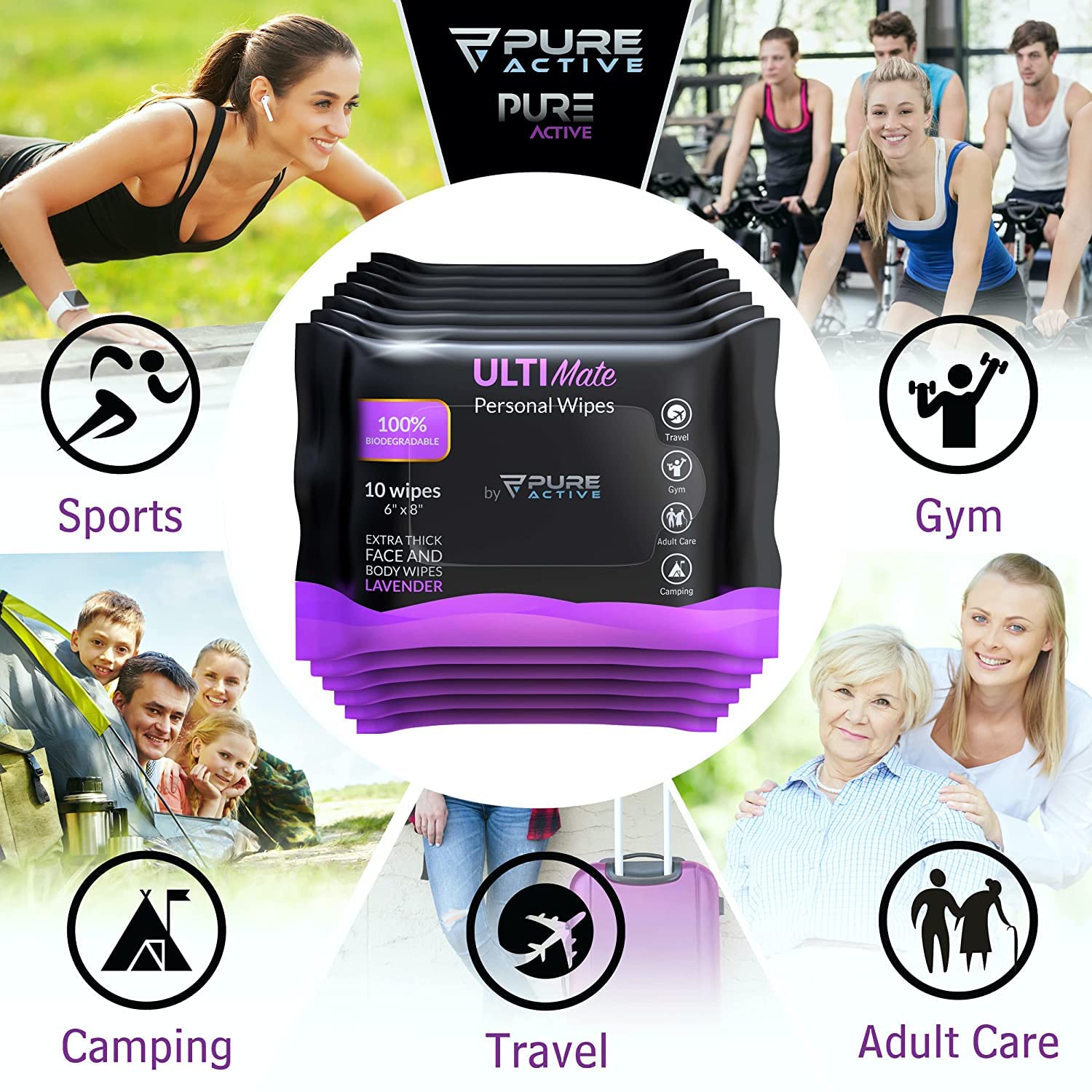 Premium Biodegradable Shower Body & Face Wipes for Men - Post Gym, Travel & Camping - Scented Lavender Hygiene Wipes (1440 Count Multipack) - Perfect for On-the-Go Cleansing, Outdoor Adventures & Quick Refresh