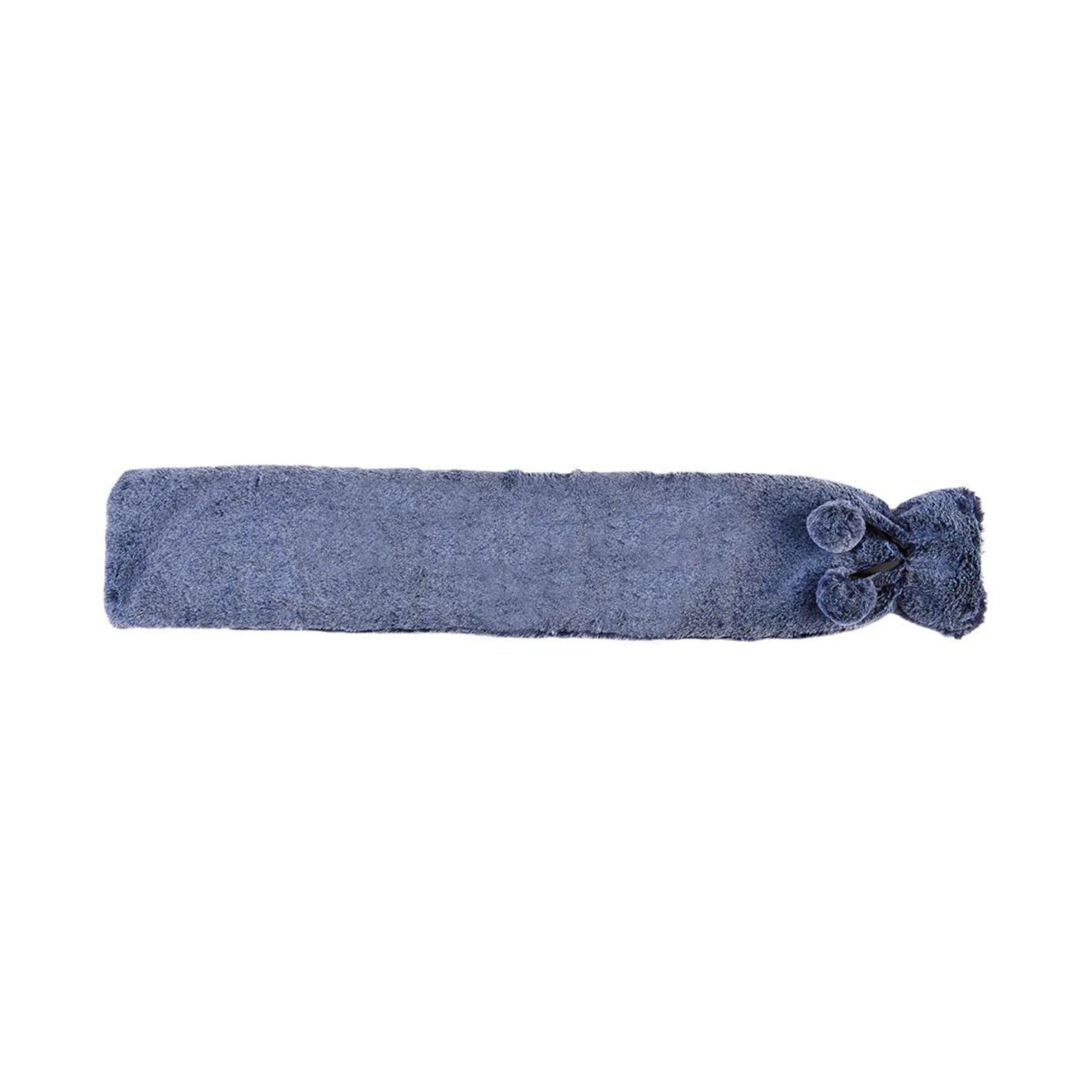 2L Long Hot Water Bottle with Soft Marshmallow Blue Faux Fur Cover - Perfect for Winter Warmth, Pain Relief & Cozy Nights at Home