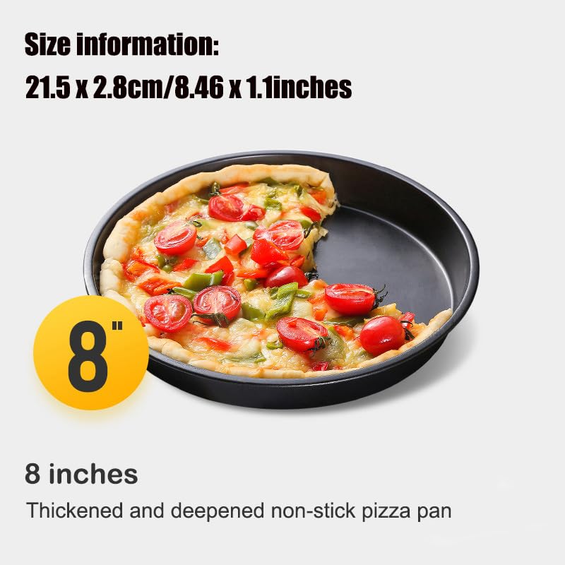 AKOAK 8-Inch Non-Stick Pizza Pan - Heavy Duty Carbon Steel Round Baking Pan for Oven, Stovetop & Grill - Perfect for Homemade Pizza, Bread, Cookies & More (Black)