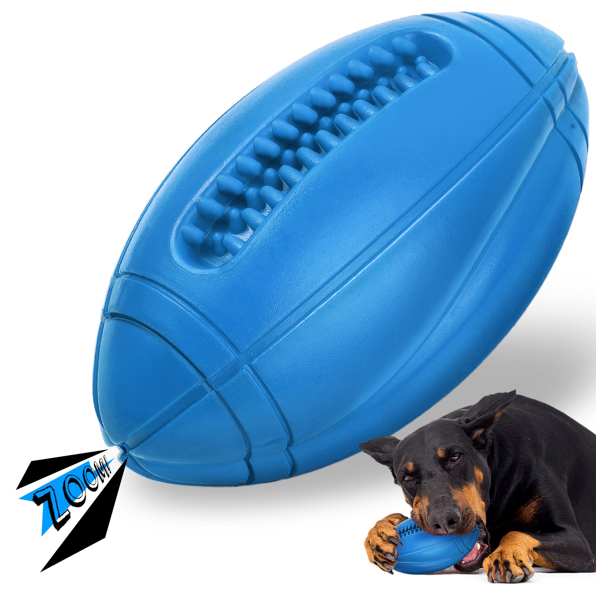 Kseroo Durable Rubber Dog Chew Toys for Aggressive Chewers - Tough Football Squeaky Toy for Large & Medium Breed Dogs - Safe Puppy Teething Toy & Birthday Gift - Perfect for Playtime, Training, and Dental Health