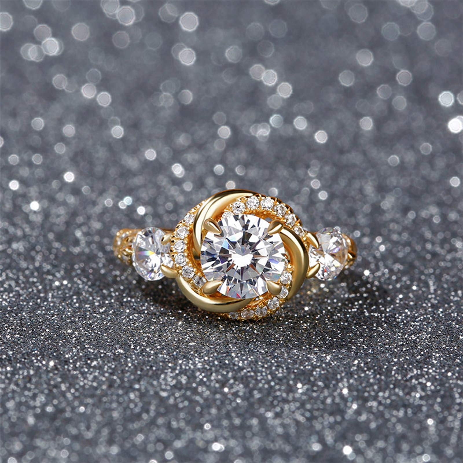 Jeulia 3 Carat Halo Simulated Diamond Engagement Ring - 925 Sterling Silver Yellow Gold Plated Cubic Zirconia Wedding Band for Women - Anniversary Promise Ring with Jewelry Gift Box - Perfect for Proposals, Weddings & Special Occasions