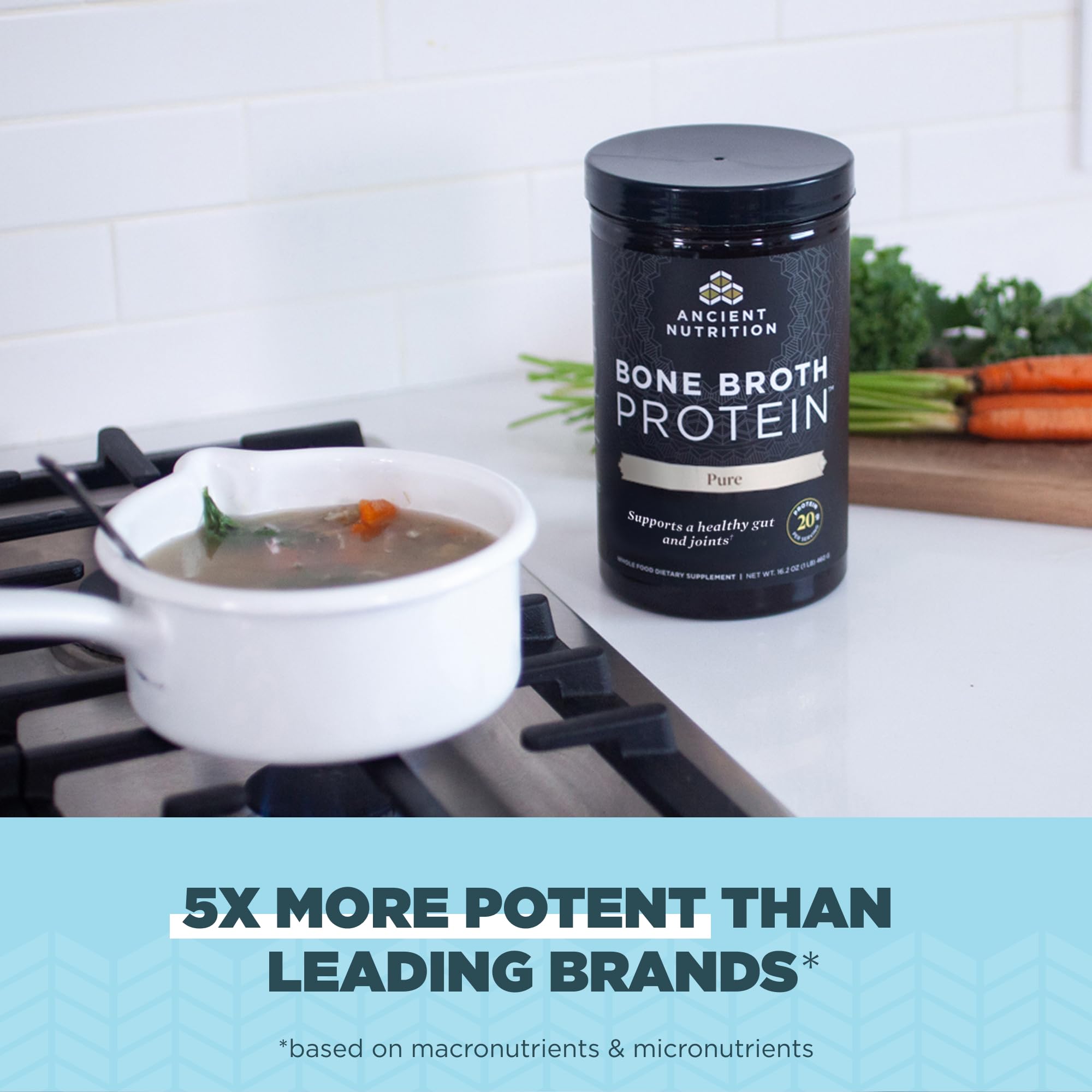 Ancient Nutrition Bone Broth Protein Powder - Pure Flavor, 20 Servings | Grass-Fed Collagen Supplement for Gut Health, Joint Support & Recovery | Perfect for Keto, Paleo & Whole30 Diets