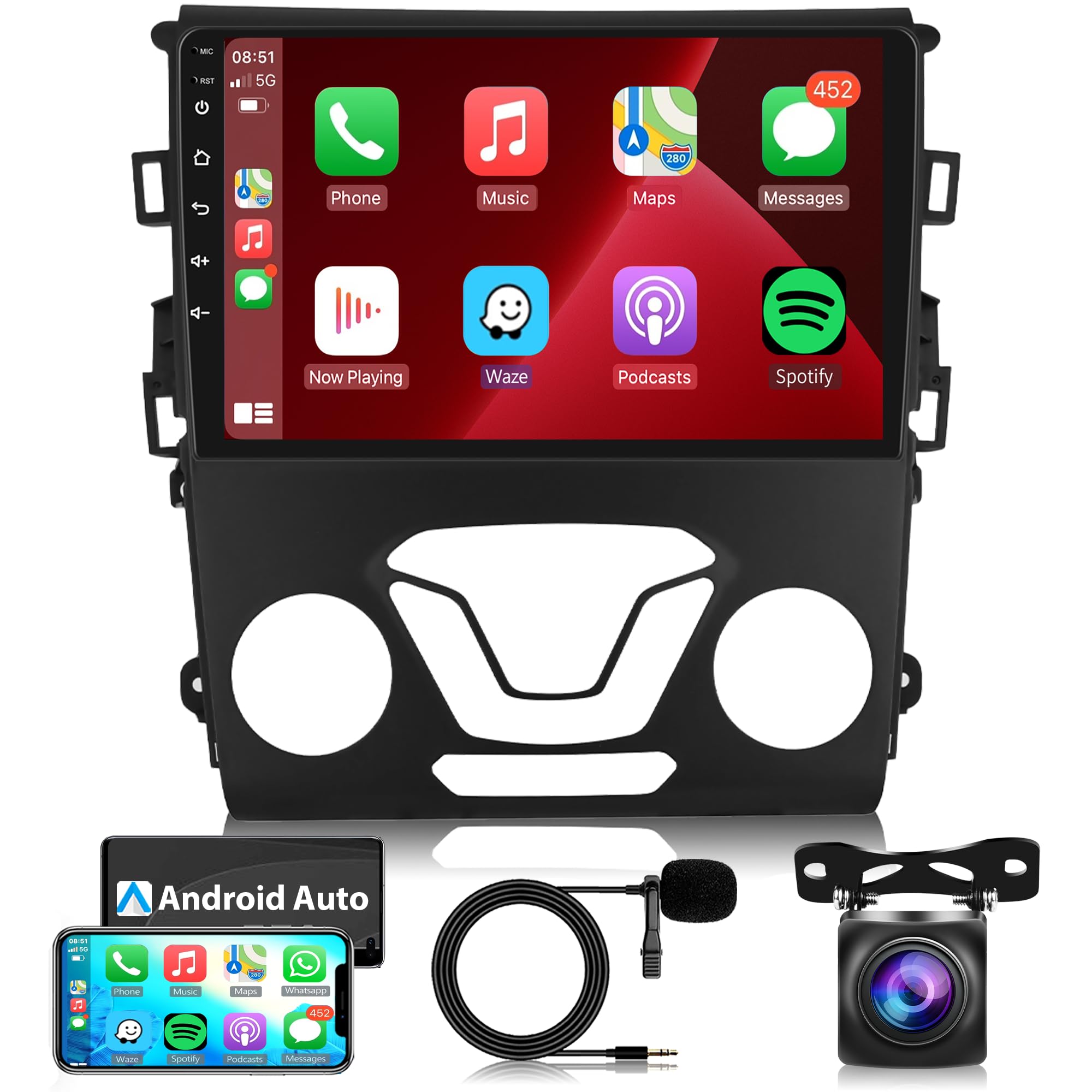 Rimoody 9 Inch Android Car Stereo with Apple CarPlay & Android Auto for Ford Fusion/Mondeo 2013-2019 - GPS Navigation, Bluetooth, WiFi, FM, HiFi Sound & Backup Camera - Perfect for Hands-Free Calling, Music Streaming & Safe Driving