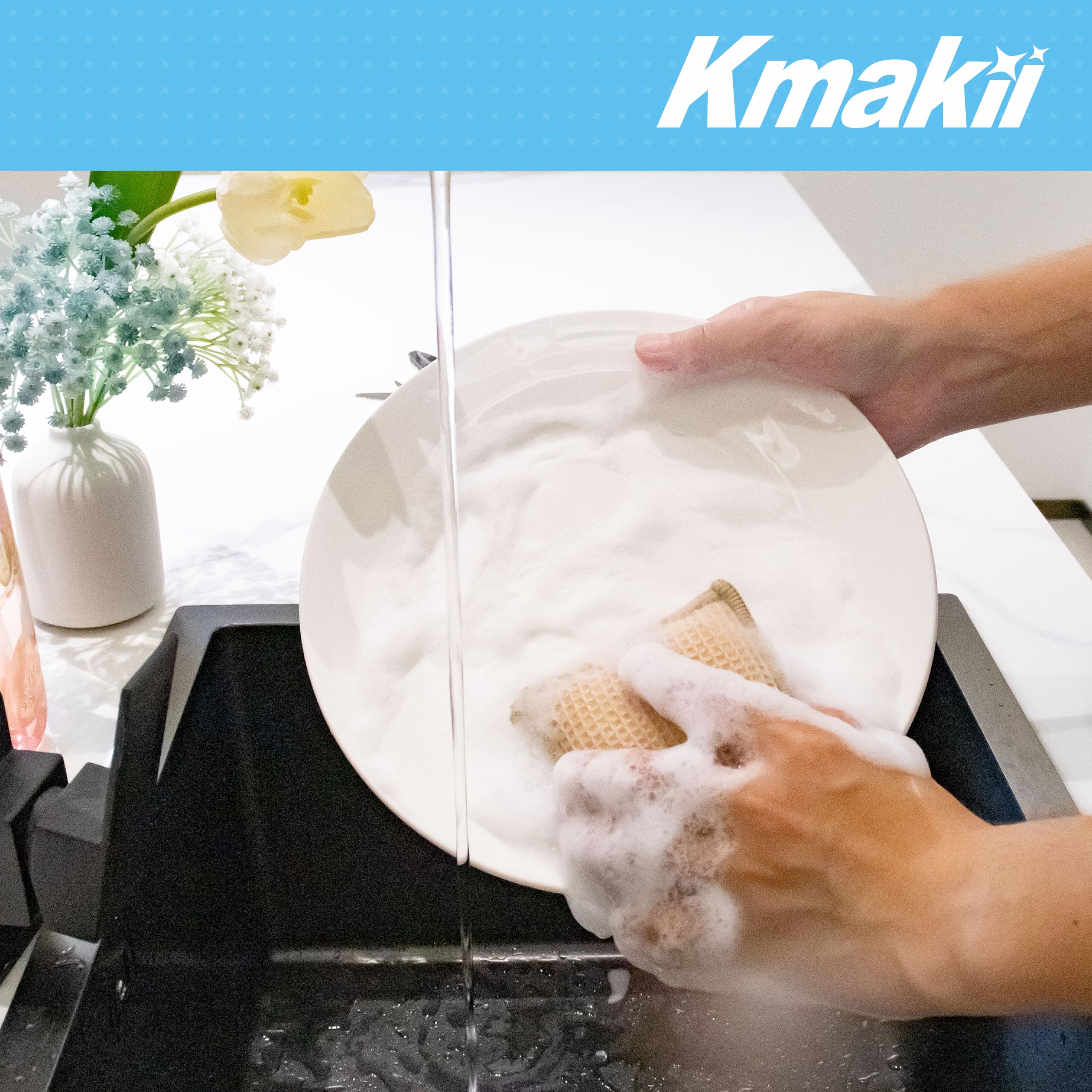 **KMAKII Eco-Friendly Bamboo Kitchen Sponges – Super Absorbent, Durable Dish Sponges for Cleaning – Pack of 12 – Perfect for Washing Dishes, Countertops & Stainless Steel**