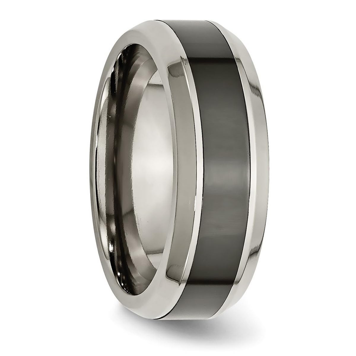 Polished Black Ceramic Beveled Band Ring with Titanium Base - Unisex Wedding, Engagement & Fashion Ring for Men & Women | Sizes 4-13 | Perfect for Everyday Wear, Anniversary Gifts & Couple Jewelry