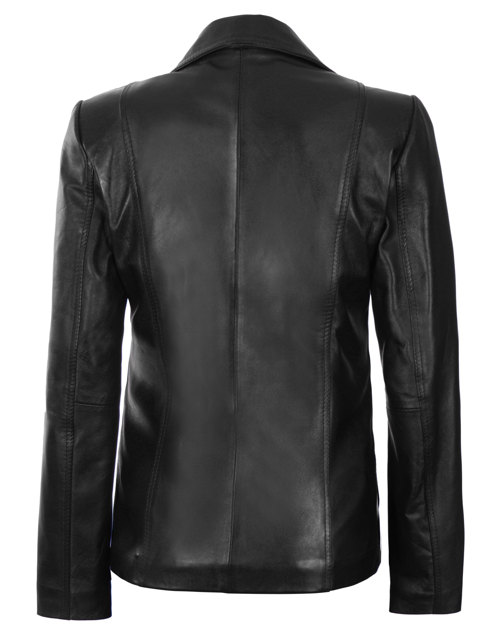Decrum Women's Leather Blazer Jacket - Stylish Casual Faux Leather Blazer for Women | Office Wear, Date Night Outfit, Business Casual Attire