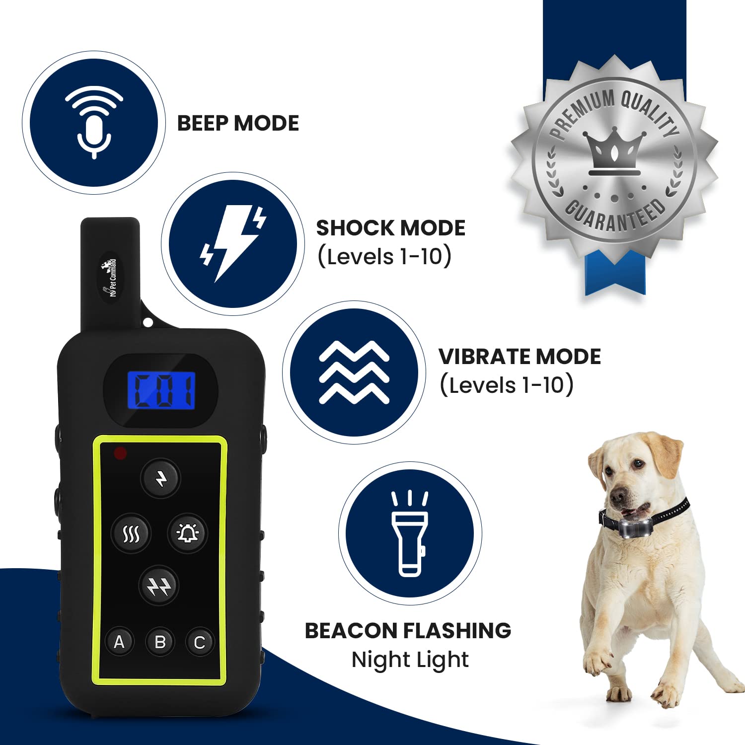 **1.25 Mile Long Range Dog Training Collar - Safe Shock, Vibration & Tone Remote with Flashing Beacon - Waterproof & Rechargeable - Works with Up to 3 Collars - Ideal for Hunting, Obedience & Outdoor Training**