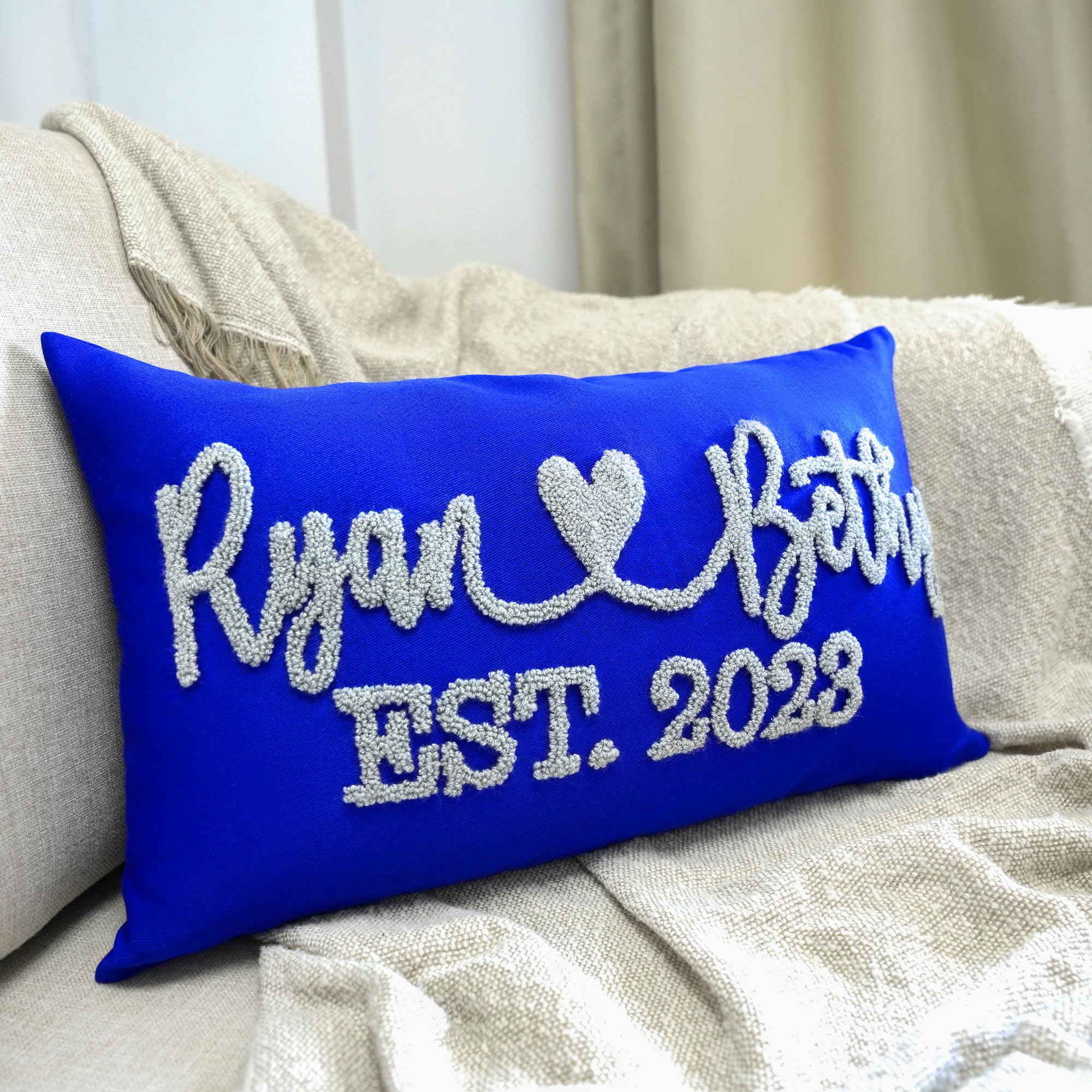 Personalized Family Name Embroidered Pillow - Custom Housewarming & Wedding Gift - Handmade Punch Needle Home Decor for Bedroom, Living Room & Nursery - Cozy Throw Pillow for Sofa, Couch and Home Decor