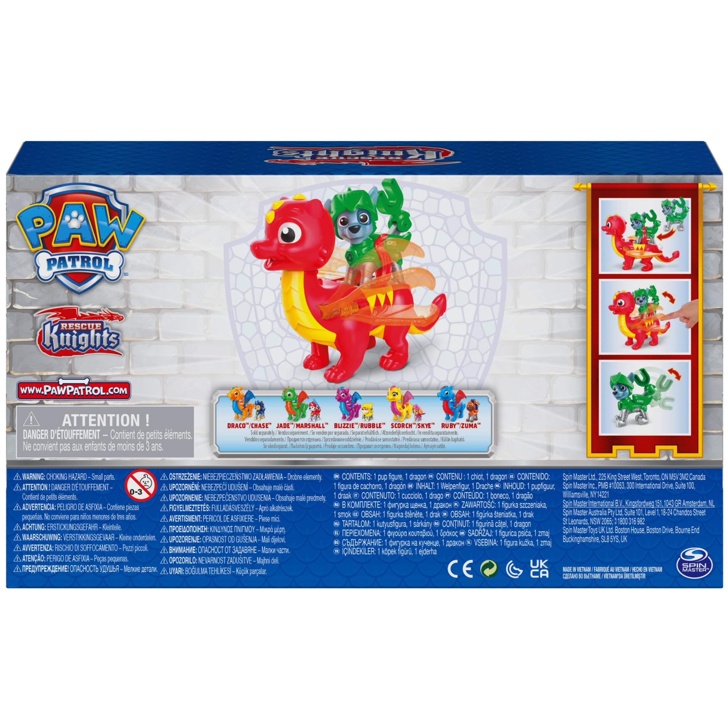 **Paw Patrol Rescue Knights Rocky & Dragon Flame Action Figures Toy Set - Kids Toys for Boys & Girls Ages 3+ | Pretend Play, Birthday Gift, Collectible**
