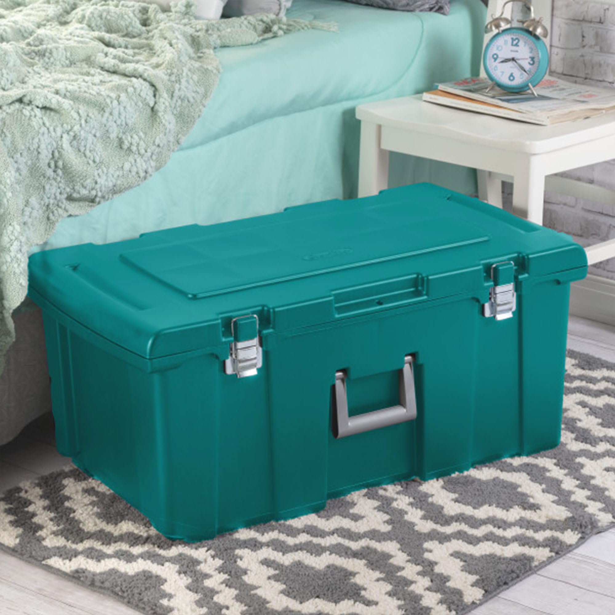 Sterilite 2-Pack Wheeled Storage Footlocker with Lock - Durable Plastic Utility Bin for Travel, Camping & Home Organization (Teal) | Perfect for College Dorms, Military Use & Sports Equipment Storage