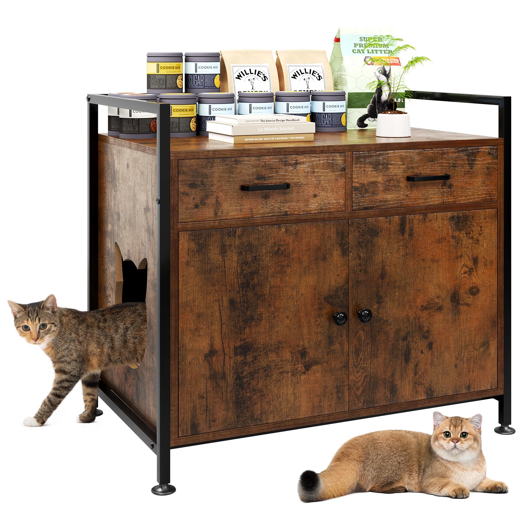 TC-HOMENY Cat Litter Box Enclosure - Modern Furniture Storage Cabinet with Odor Control for Living Room | Stylish Pet Furniture for Small Spaces & Home Decor