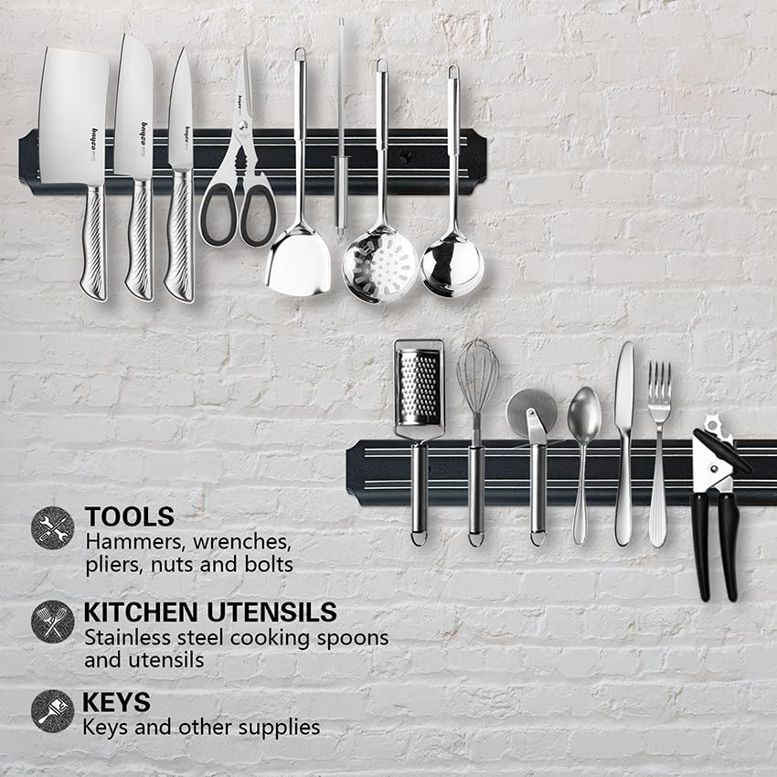 13 Inch 2 Pack Black Heavy Duty Magnetic Knife Holder - Rustproof Kitchen Knife Storage Strip for Chefs & Home Cooks - Perfect for Kitchen Counter, Garage Workshop & Restaurant Use (13x2, Black)
