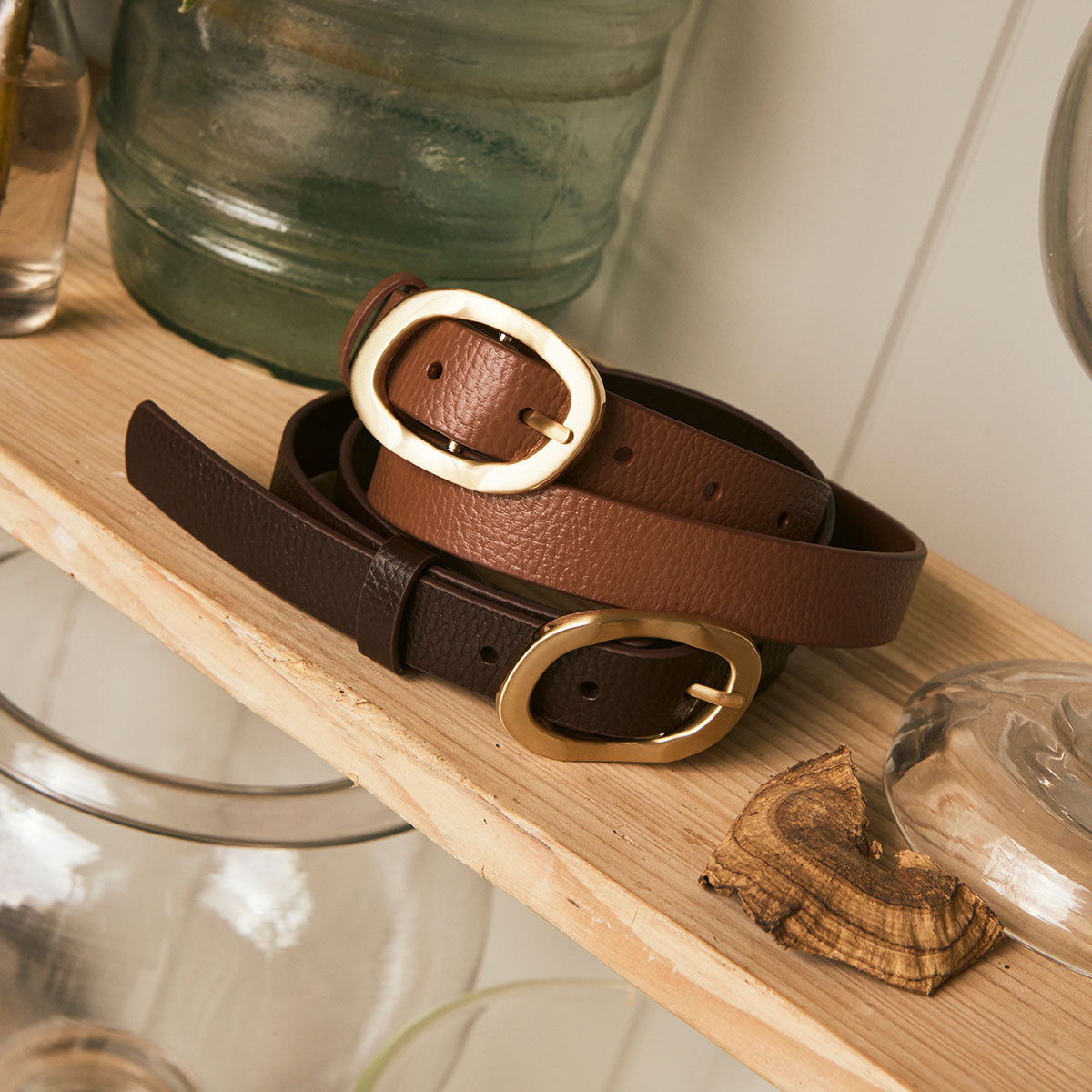 Nocturne Belt - Tan & Gold Leather Waist Belt for Women | Stylish Fashion Accessory for Dresses, Jeans & Office Outfits