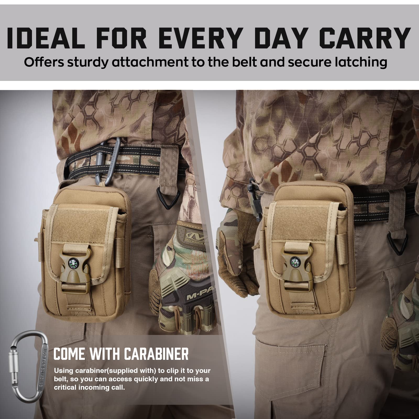 WYNEX Tactical Compass Phone Pouch - Large MOLLE Smartphone Case with Compass Buckle & Carabiner | EDC Utility Pouch for Hiking, Camping & Outdoor Adventures | Fits iPhone 15/14/13 Pro Max & Galaxy S23 Ultra