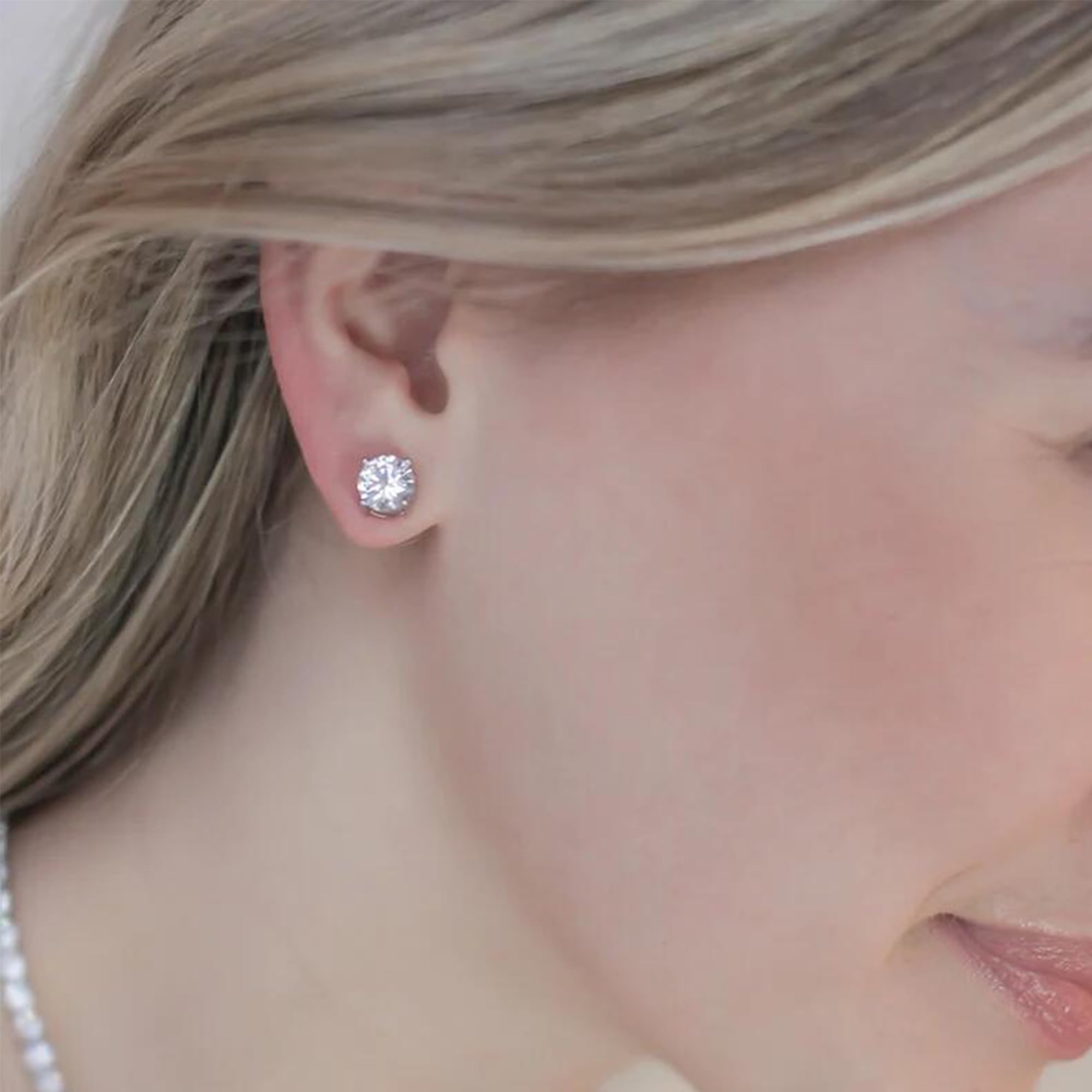14K Gold Plated Cubic Zirconia Stud Earrings for Women - 5 Pairs Round Simulated Diamond Earrings Set - Perfect for Everyday Wear, Parties & Gift Giving