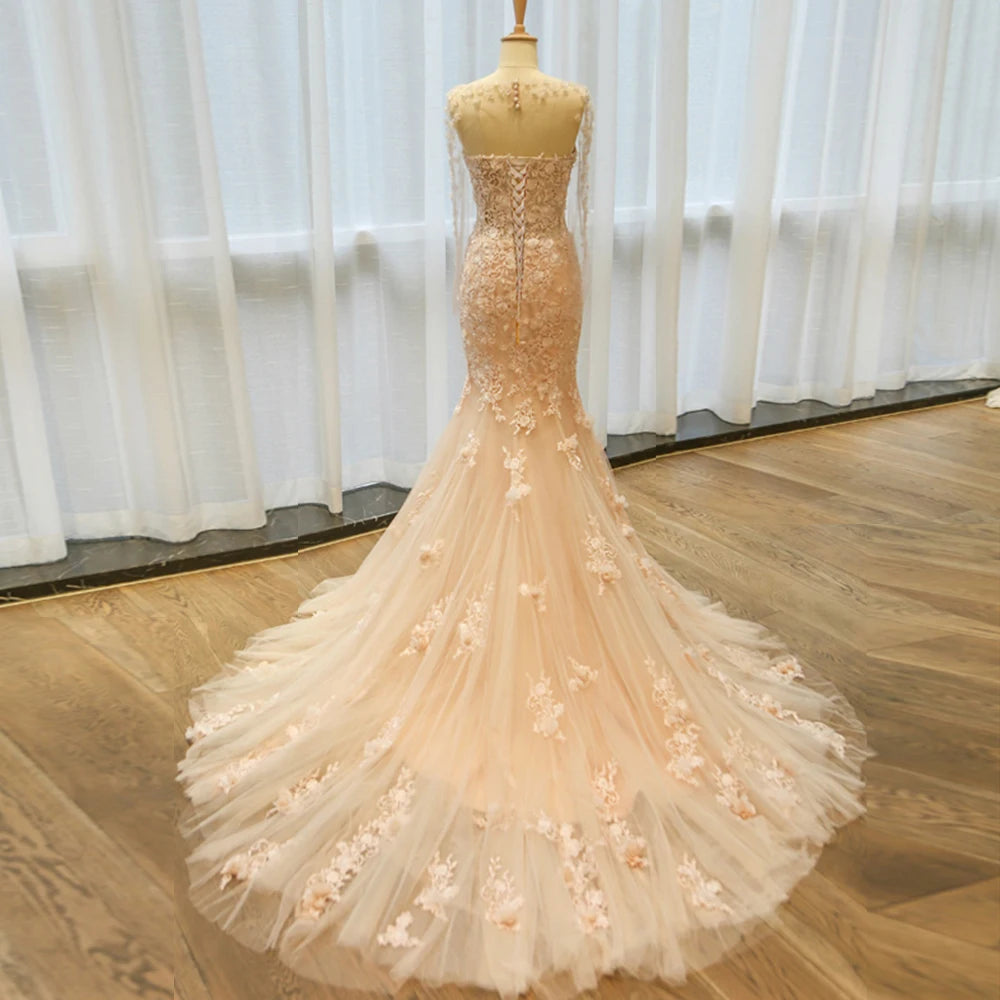 Elegant Mermaid Wedding Dress with Beading and Appliques - Floral Lace Shawl for Brides | Perfect for Beach, Church, and Formal Weddings