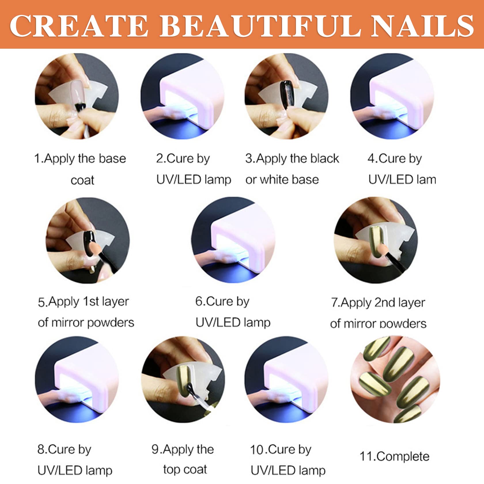 Silver Gold Mirror Chrome Nail Powder - Metallic Holographic Nail Pigment Set for Gel Nails | DIY Manicure, Nail Art Design, Salon & Home Use