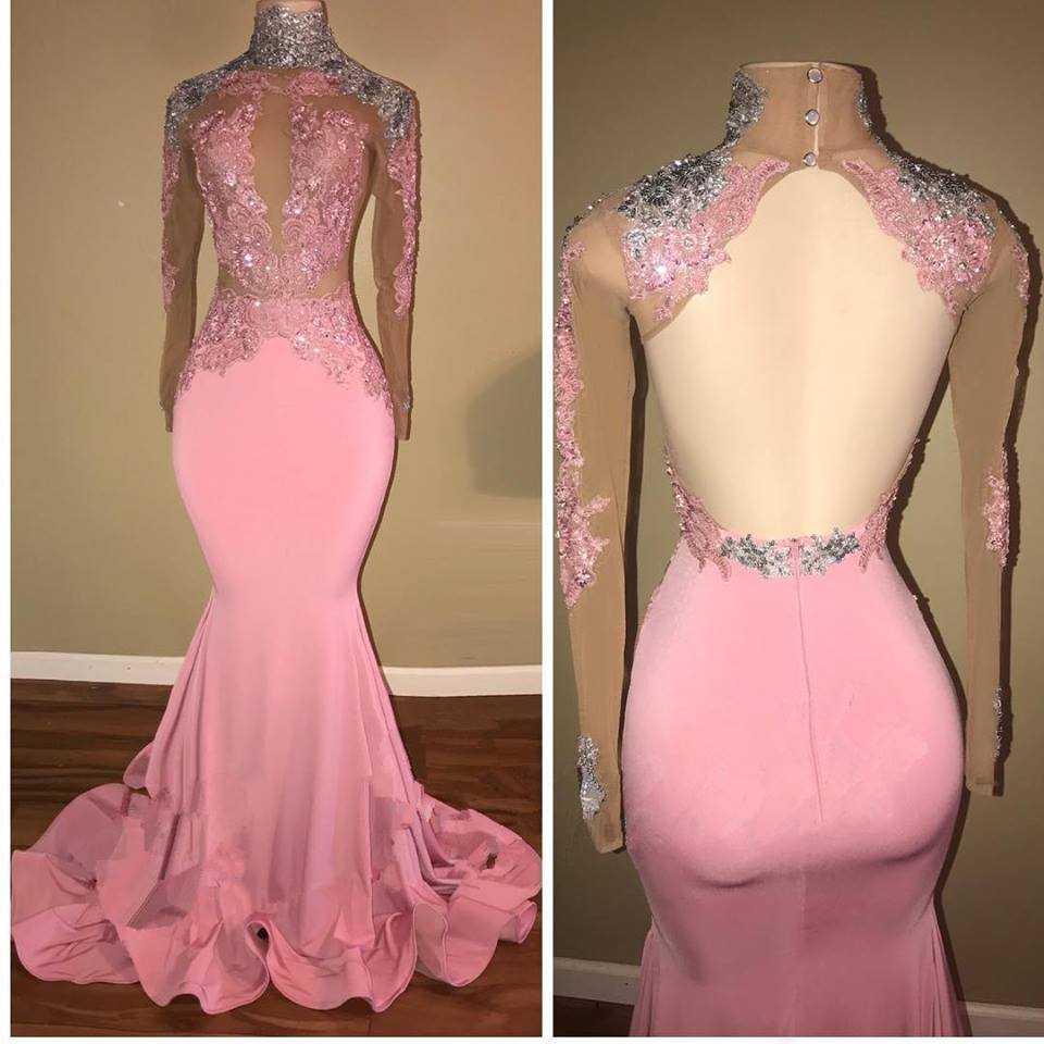 2025 Elegant High Neck Backless Pink Lace Prom Dress with Beaded Details - Perfect for Homecoming, Formal Dances & Special Occasions