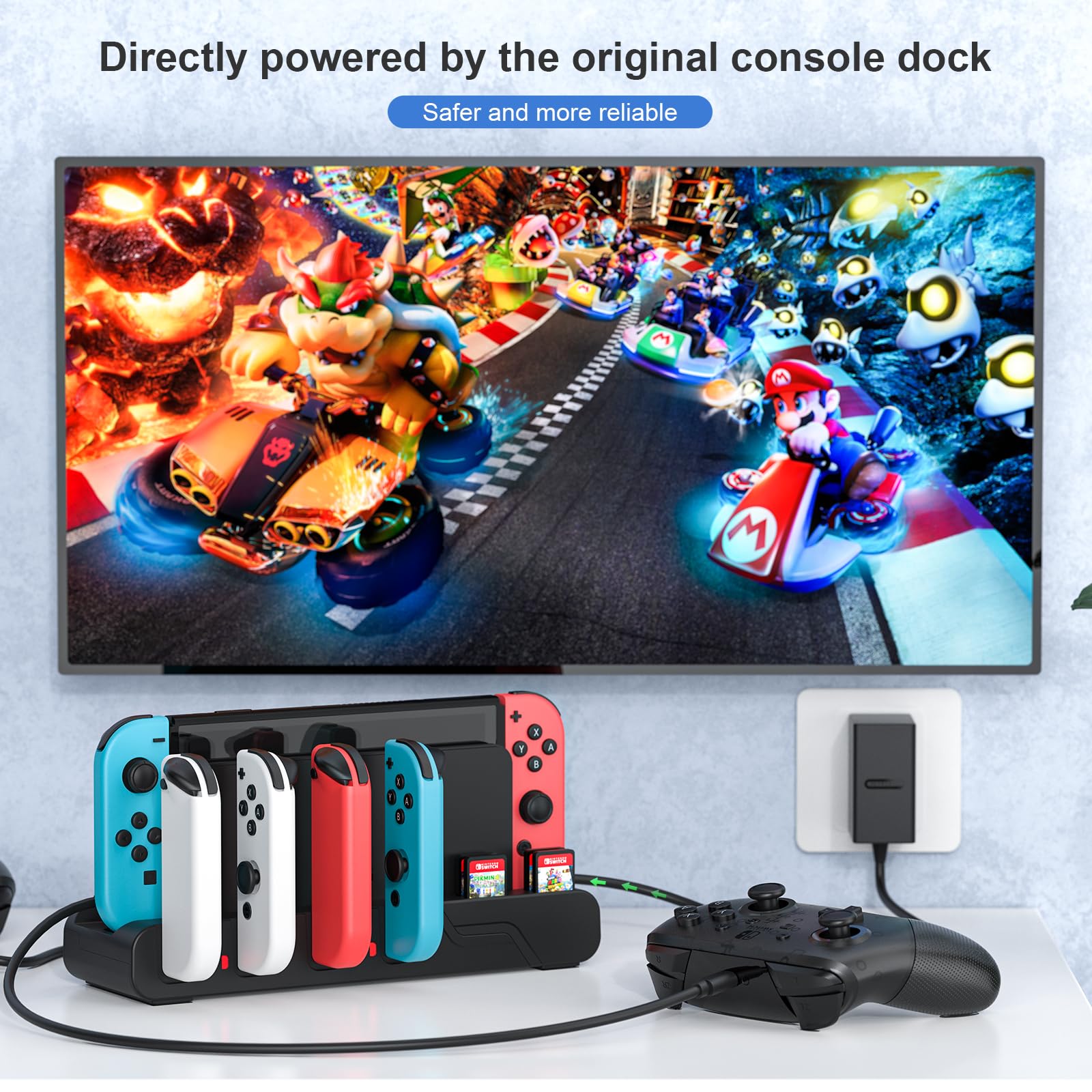 MLIFEMFUL Switch Joycon Charging Dock - 6-Port Fast Charger for Nintendo Switch & OLED Model Joycons with Game Card Storage | Perfect for Gaming Parties, Travel & Multiplayer Sessions