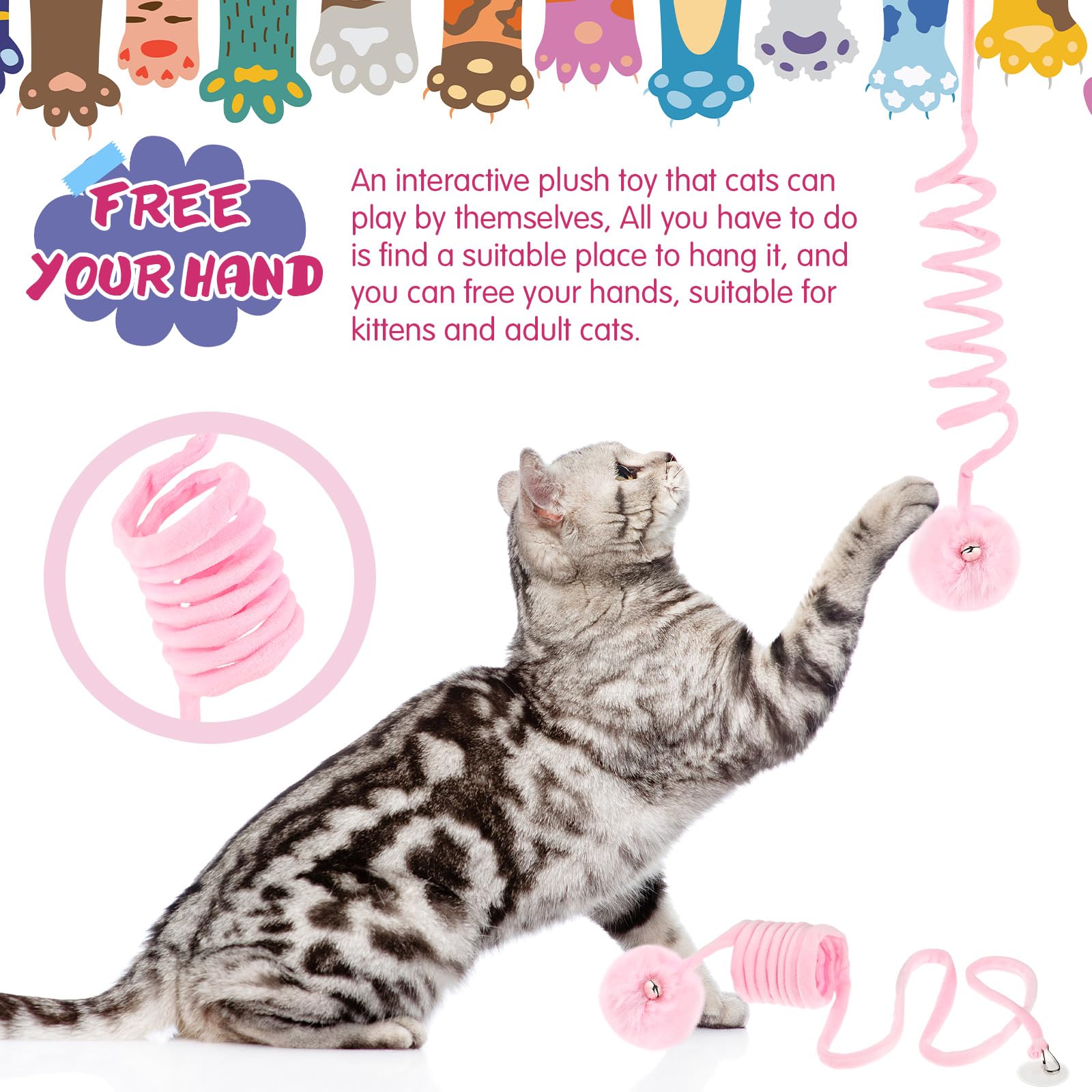 46 Pcs Cat Toys Set - Interactive Cute Cat Toys with Fur Mice, Rattle Springs, Crinkle Balls, Pompom Bells & Sisal Ball Puzzle - Perfect for Indoor Play, Kitten Training & Gift Giving (Pink)