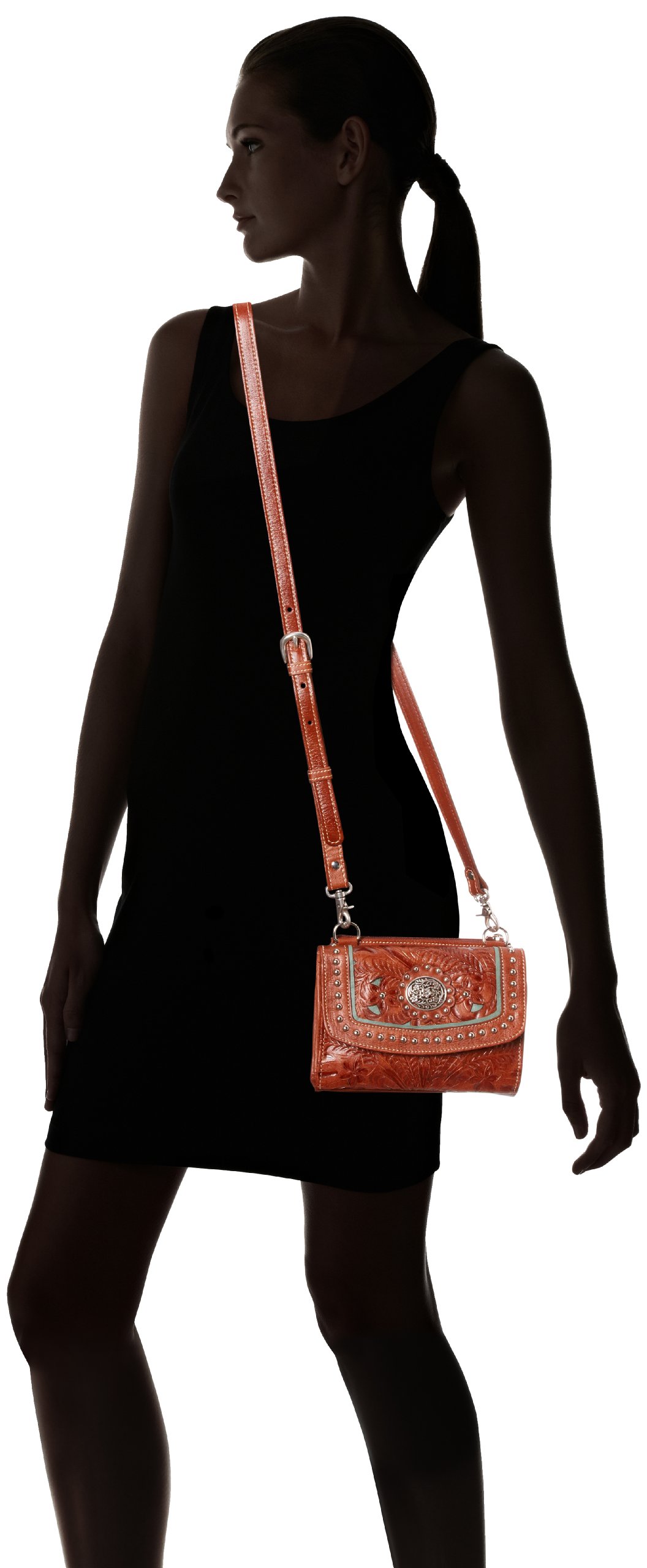 Women's Western Style Lace Medium Brown Leather Crossbody Bag - Perfect for Casual Outings, Travel & Everyday Use
