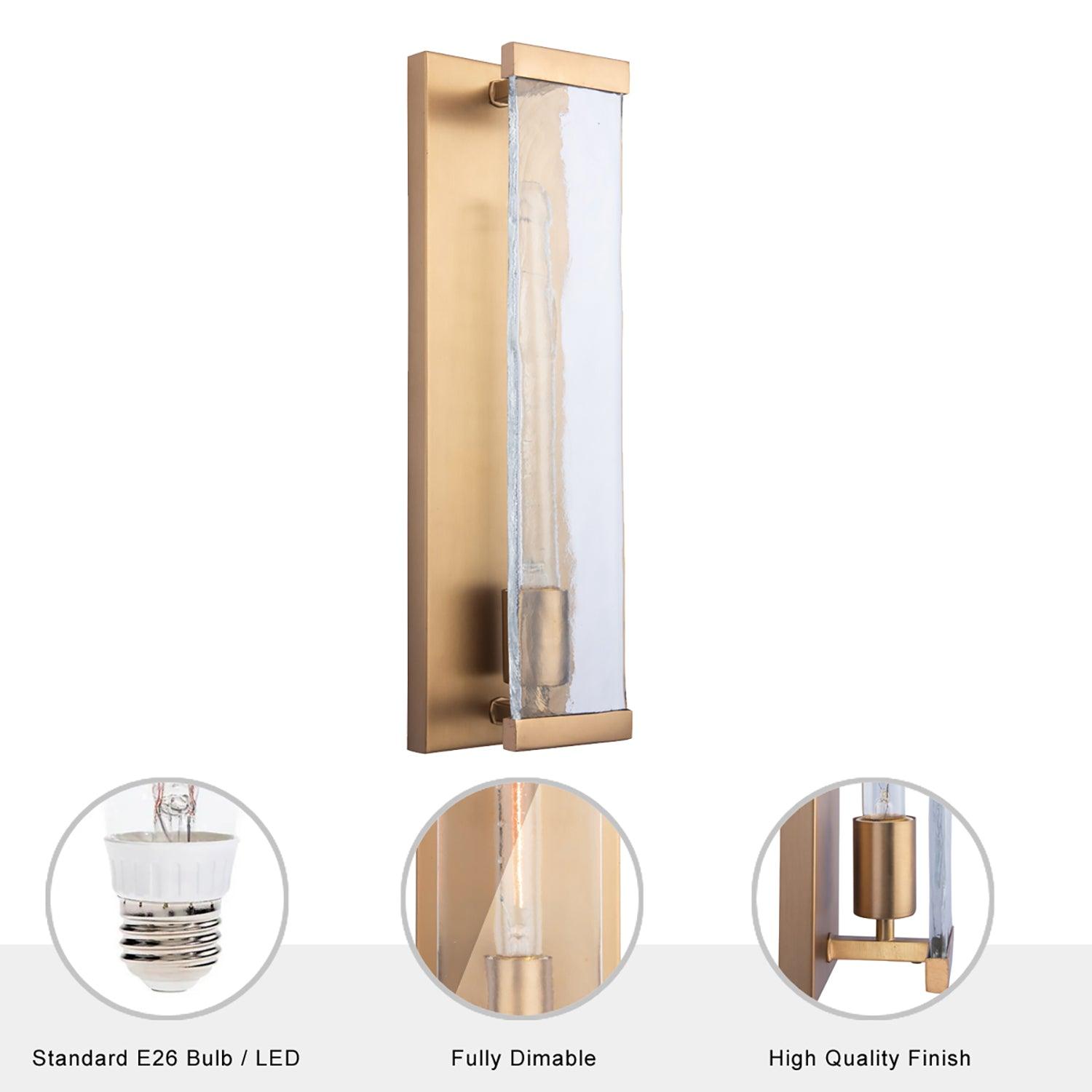 Adelman Gold Metal & Glass 1 Light Dimmable Wall Sconce - Modern Lighting Fixture for Bedroom, Living Room & Hallway Decor