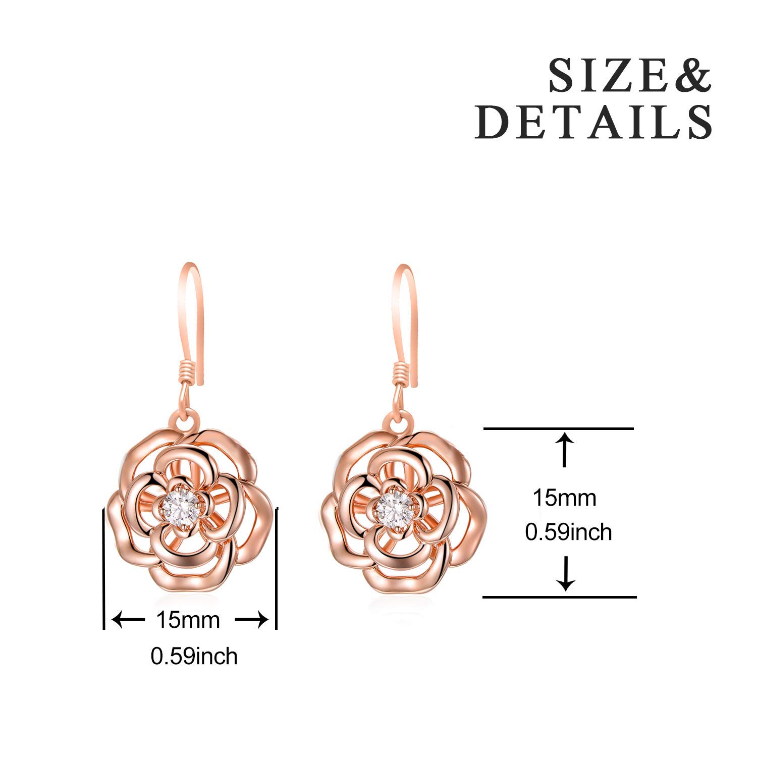 Hypoallergenic Sterling Silver Rose Flower Earrings with Austrian Crystals | Rose Gold Plated Dangle Drop Earrings for Women | Anniversary & Birthday Jewelry Gift | Perfect for Weddings, Date Nights & Special Occasions