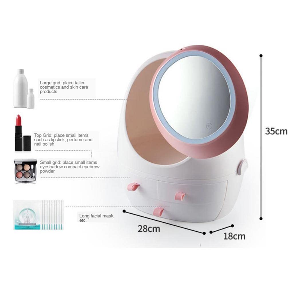 VMS INDIA Makeup Organizer with LED Mirror - Cosmetic Storage Display Case for Vanity, Bathroom & Travel - Perfect for Makeup Artists & Beauty Enthusiasts