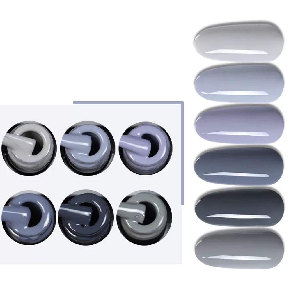 Vishine 6-Piece Gray Gel Nail Polish Set - Soak Off UV Gel Nail Lacquer Kit for Manicure & Nail Art | Perfect Starter Gift Set (8ml Each) | Salon Quality & DIY Home Nail Care