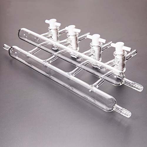 YUCHENGTECH 4-Port Double Bank Vacuum Gas Distributor - High-Quality Chemistry Lab Glassware with Solid PTFE Stopcock for Precise Gas Control | Ideal for Laboratory Experiments, Chemical Research & Vacuum Distillation Processes